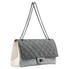 Chanel 2.55 Grey Reissue Canvas Denim Classic Double Flap Maxi Limited Edition