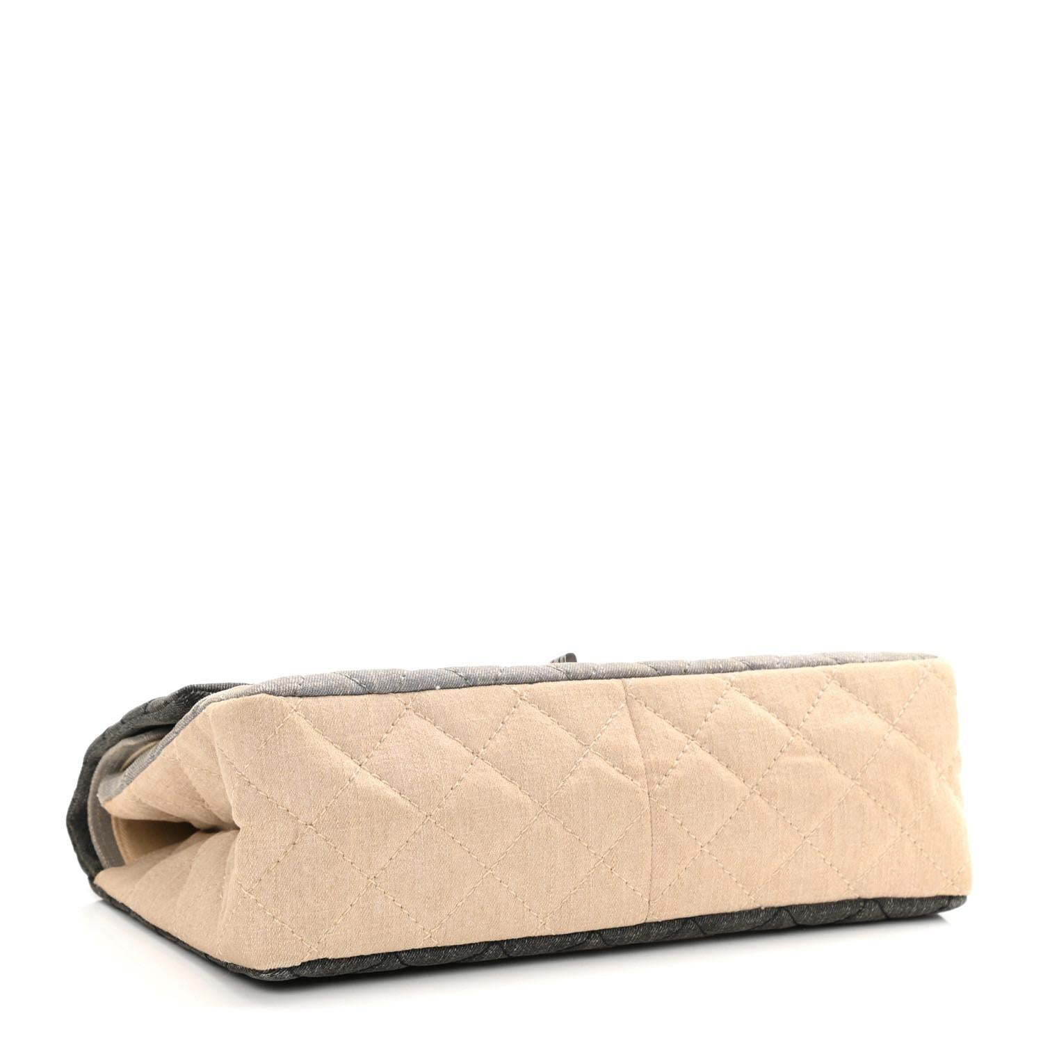 Chanel 2.55 Grey Reissue Canvas Denim Small Classic Double Flap Limited Edition In Good Condition For Sale In Miami, FL