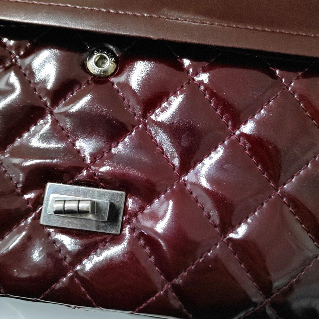 Chanel 2.55 Jumbo Double Flap Burgundy Patent Leather Silver HW 2010 5