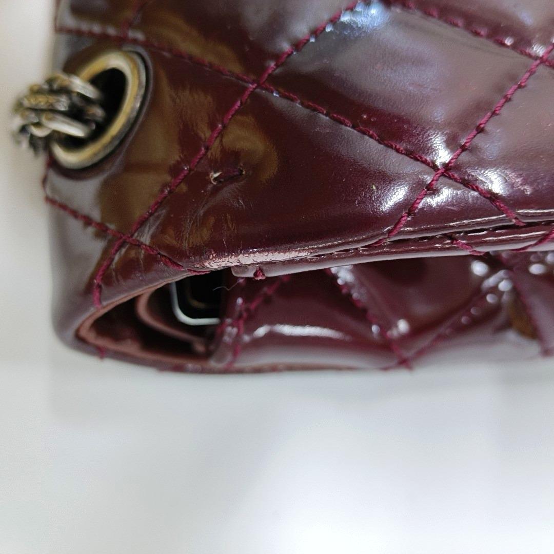 Chanel 2.55 Jumbo Double Flap Burgundy Patent Leather Silver HW 2010 8