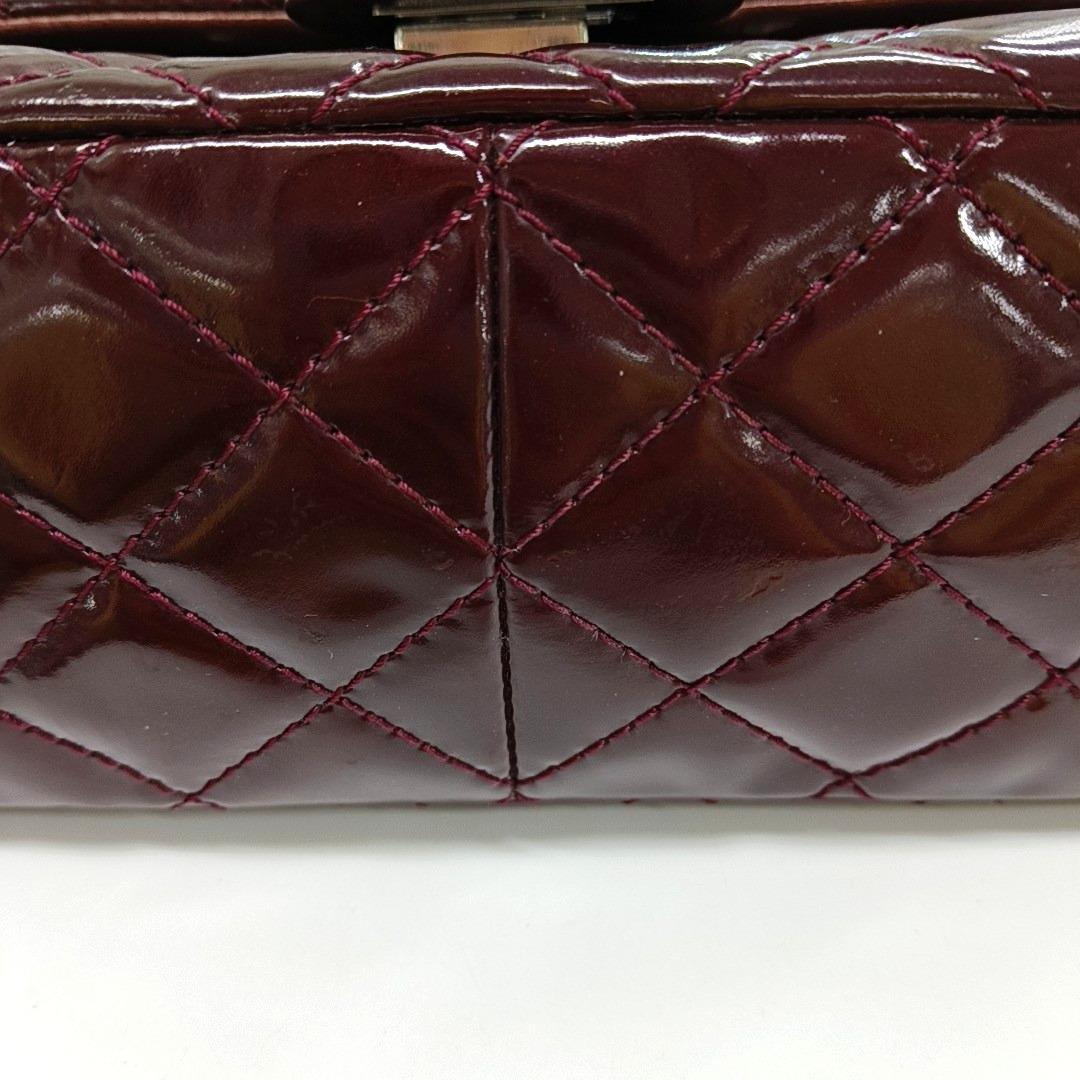 Chanel 2.55 Jumbo Double Flap Burgundy Patent Leather Silver HW 2010 10