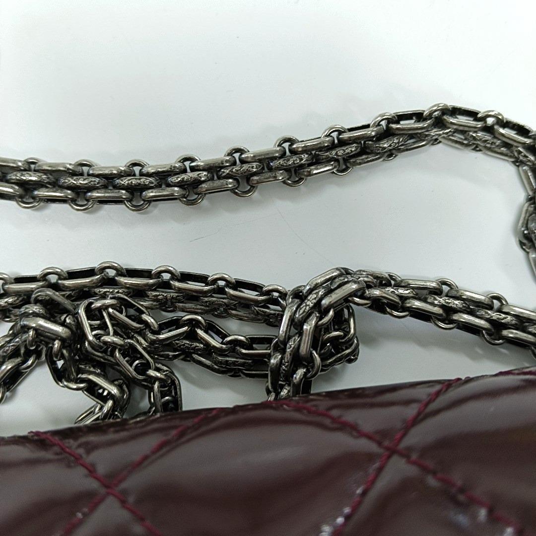 Chanel 2.55 Jumbo Double Flap Burgundy Patent Leather Silver HW 2010 13