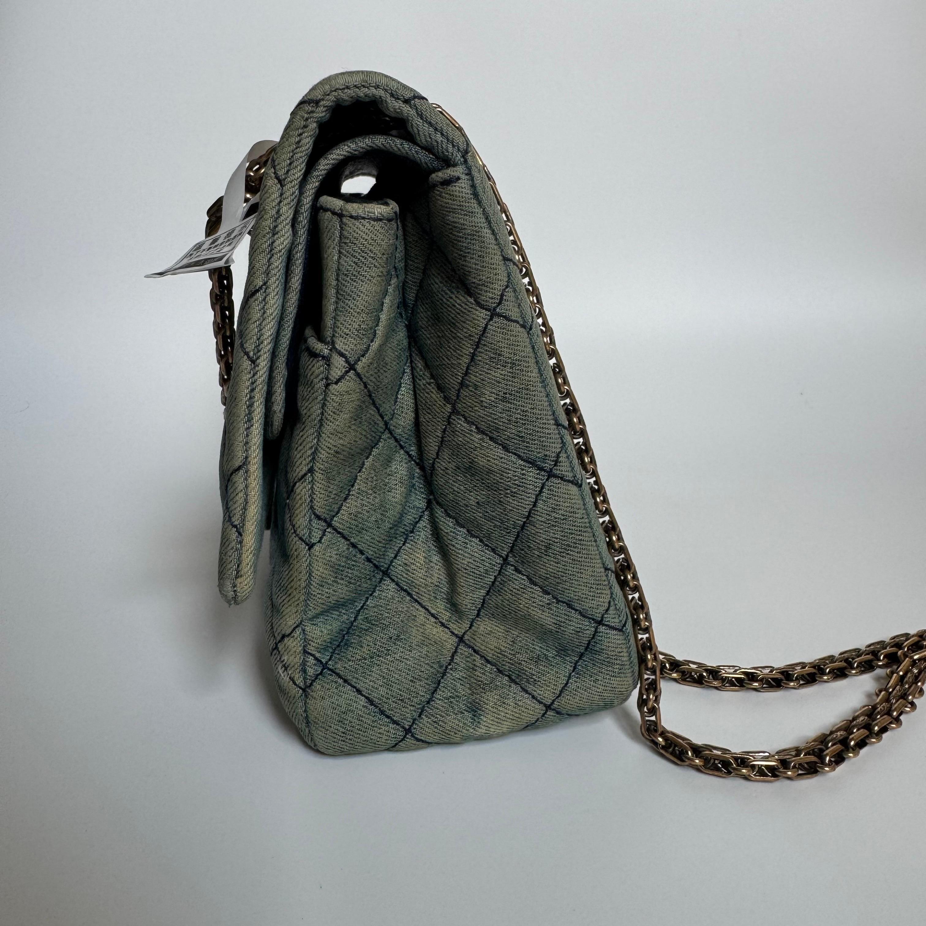 Gray Chanel 2.55 Jumbo Double Flap Denim Gold-tone Hardware 2012 For Sale