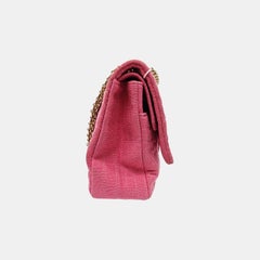 Chanel 2.55 Jumbo Double Flap Pink Fabric Crocodile Print Gold-tone Hardware
