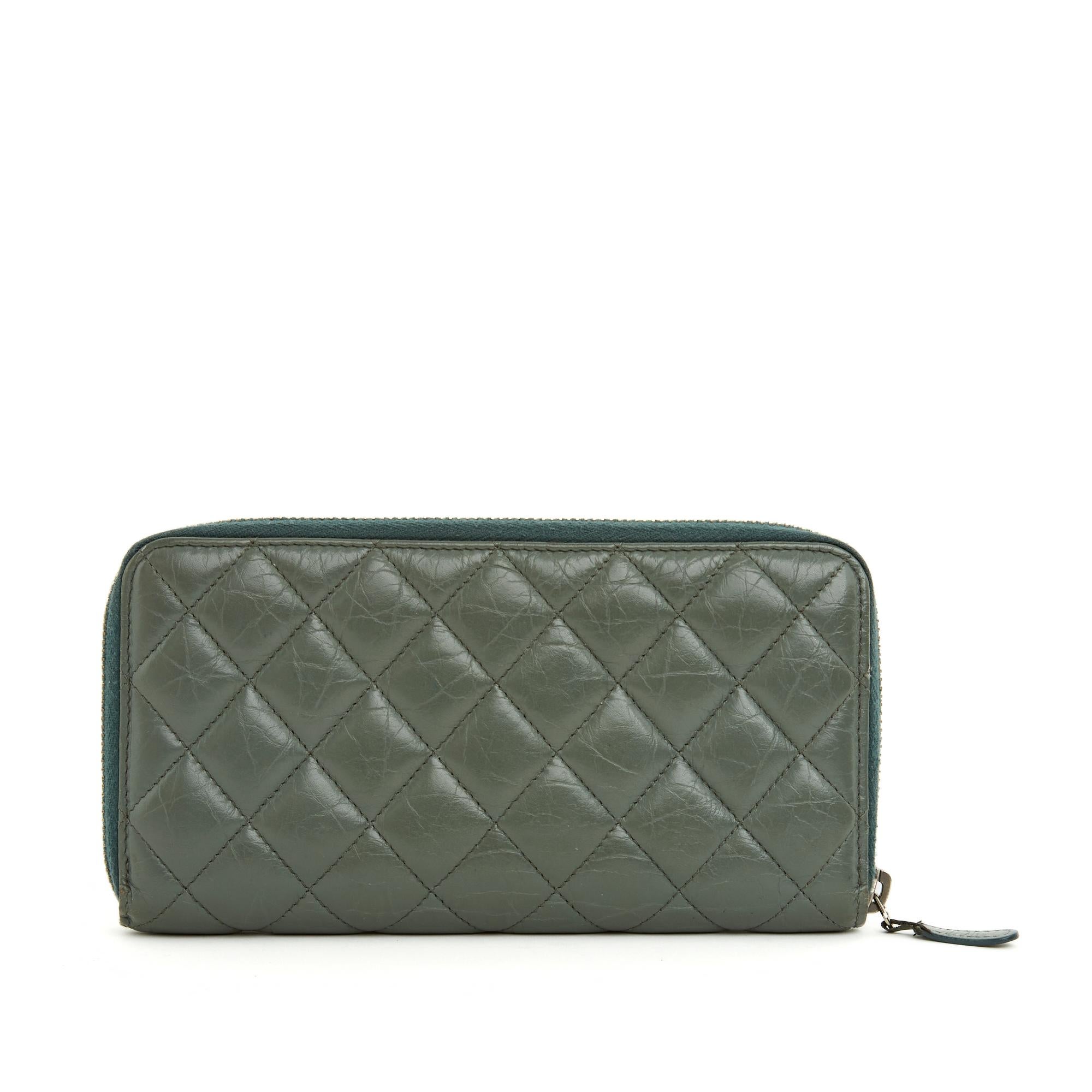 Gray Chanel 2.55 khaki Long Wallet Zipped For Sale