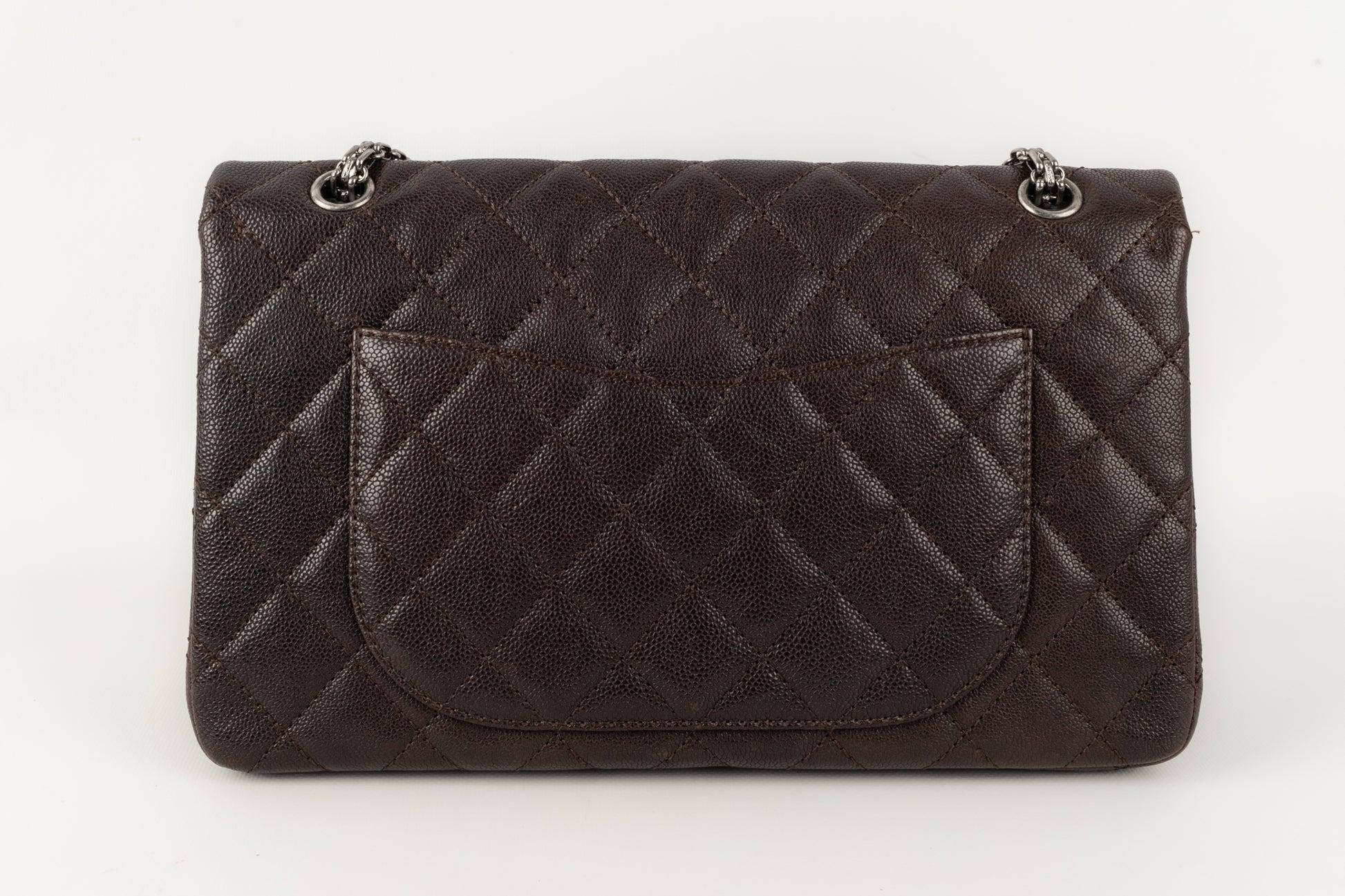 Black Chanel 2.55 Leather & Grain Leather Bag with Silvery Metal Elements, 2010/2011 For Sale