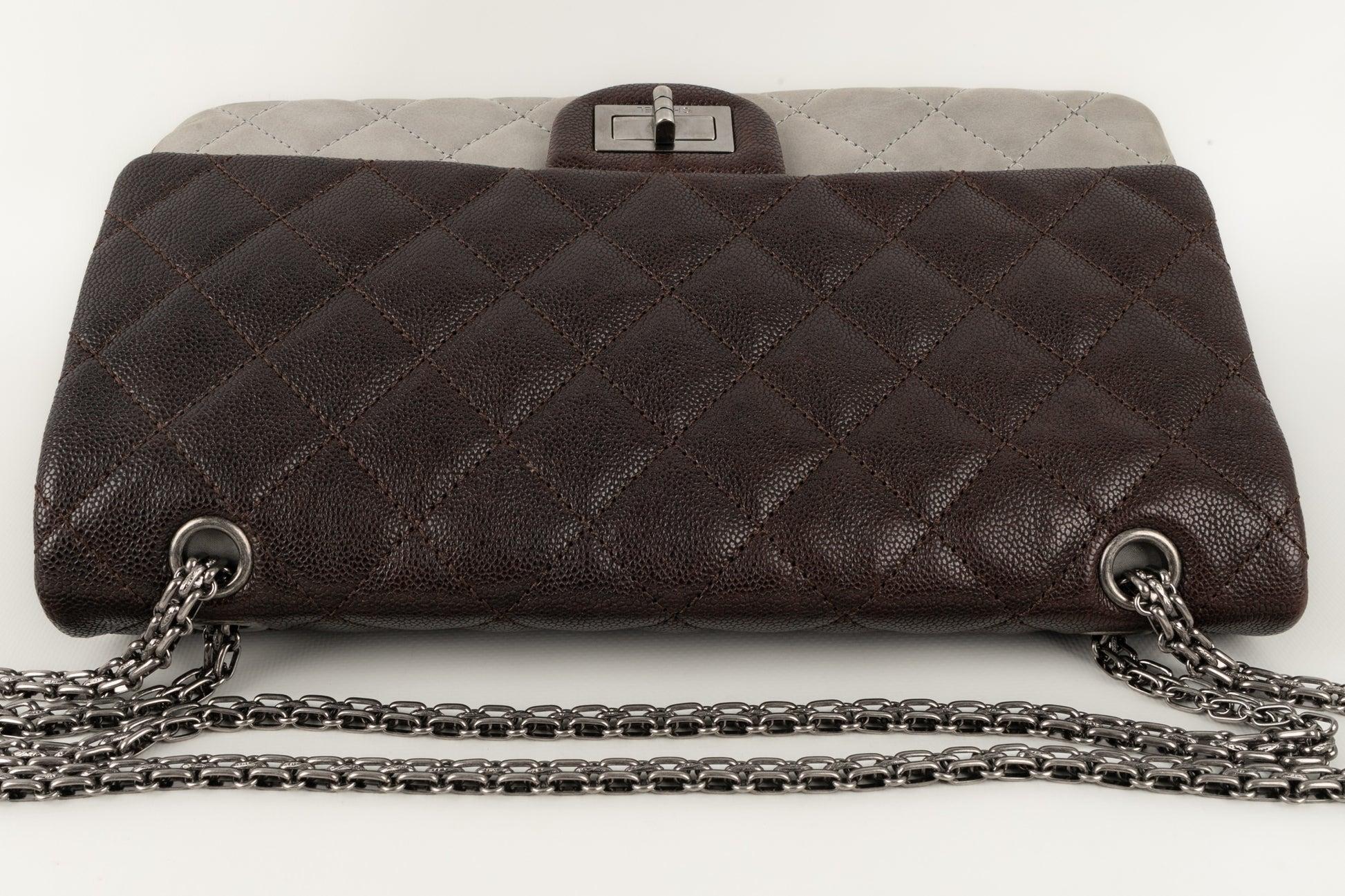 Chanel 2.55 Leather & Grain Leather Bag with Silvery Metal Elements, 2010/2011 For Sale 1