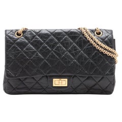 Chanel 2.55 Matelasse Maxi Vintage Tasche aus Kalbsleder mit doppelter Klappe und doppelter Kette, Schwarz