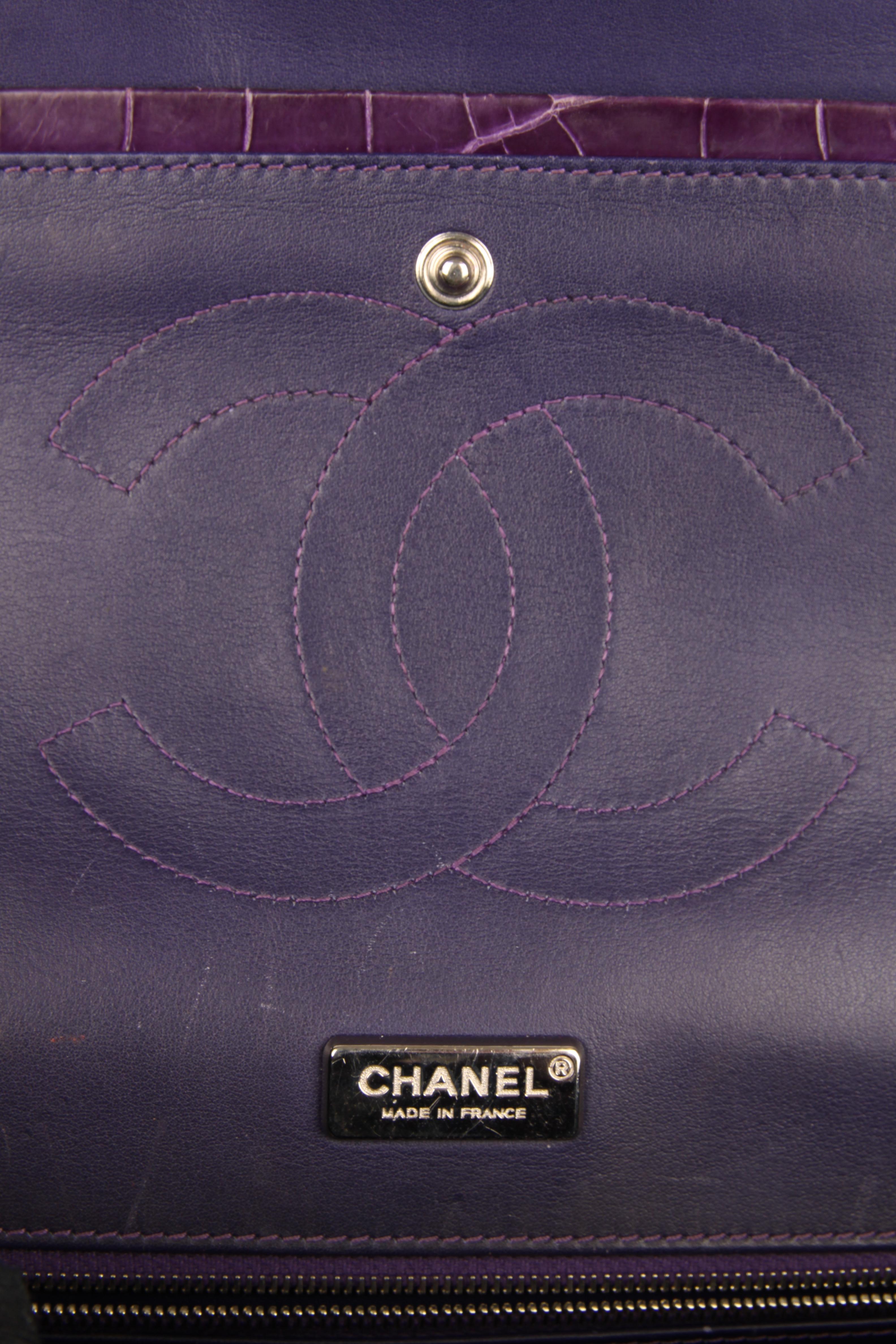 Chanel 2.55 Medium Double Flap Bag Crocodile Leather - purple 3