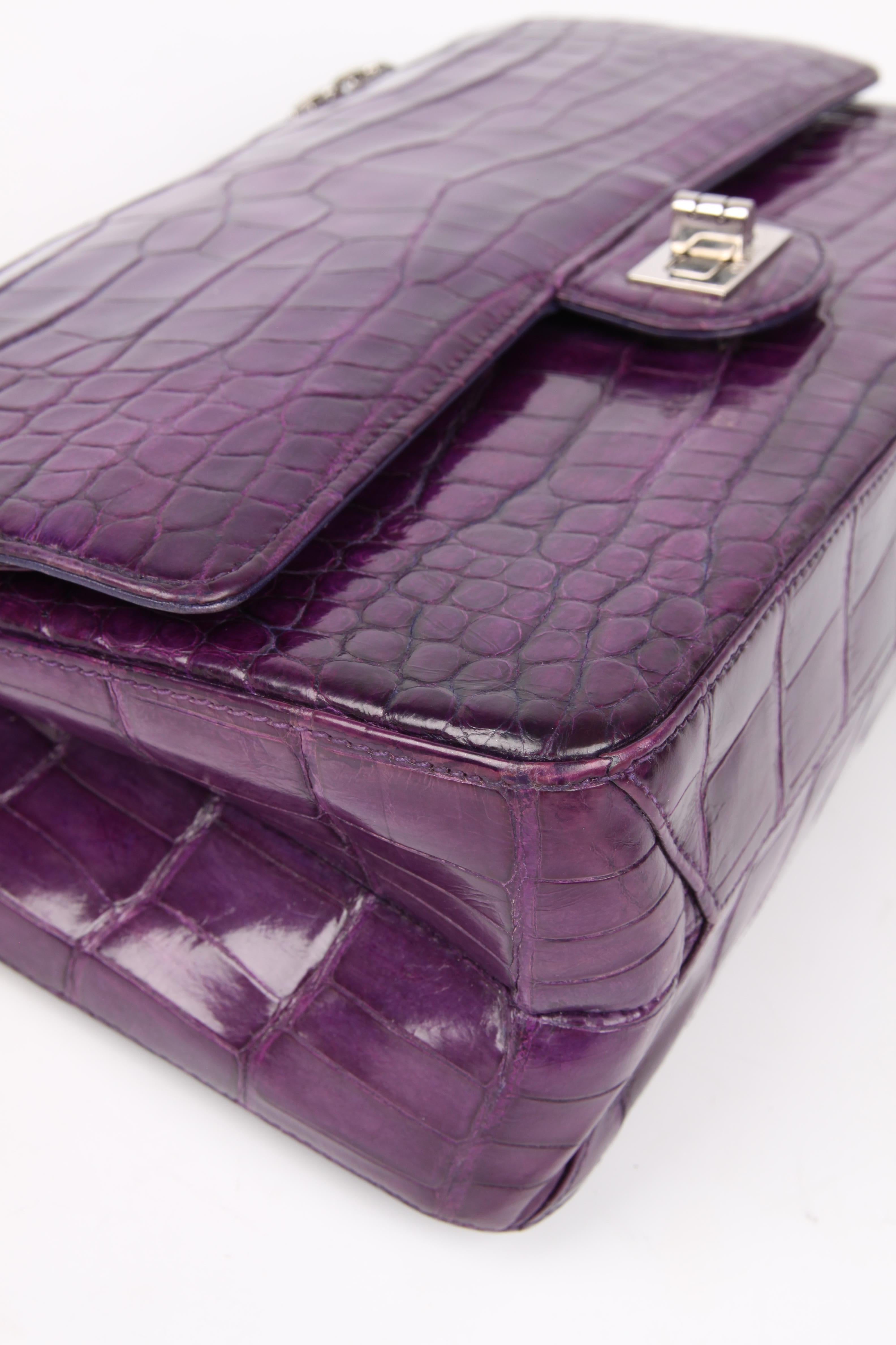 Purple Chanel 2.55 Medium Double Flap Bag Crocodile Leather - purple
