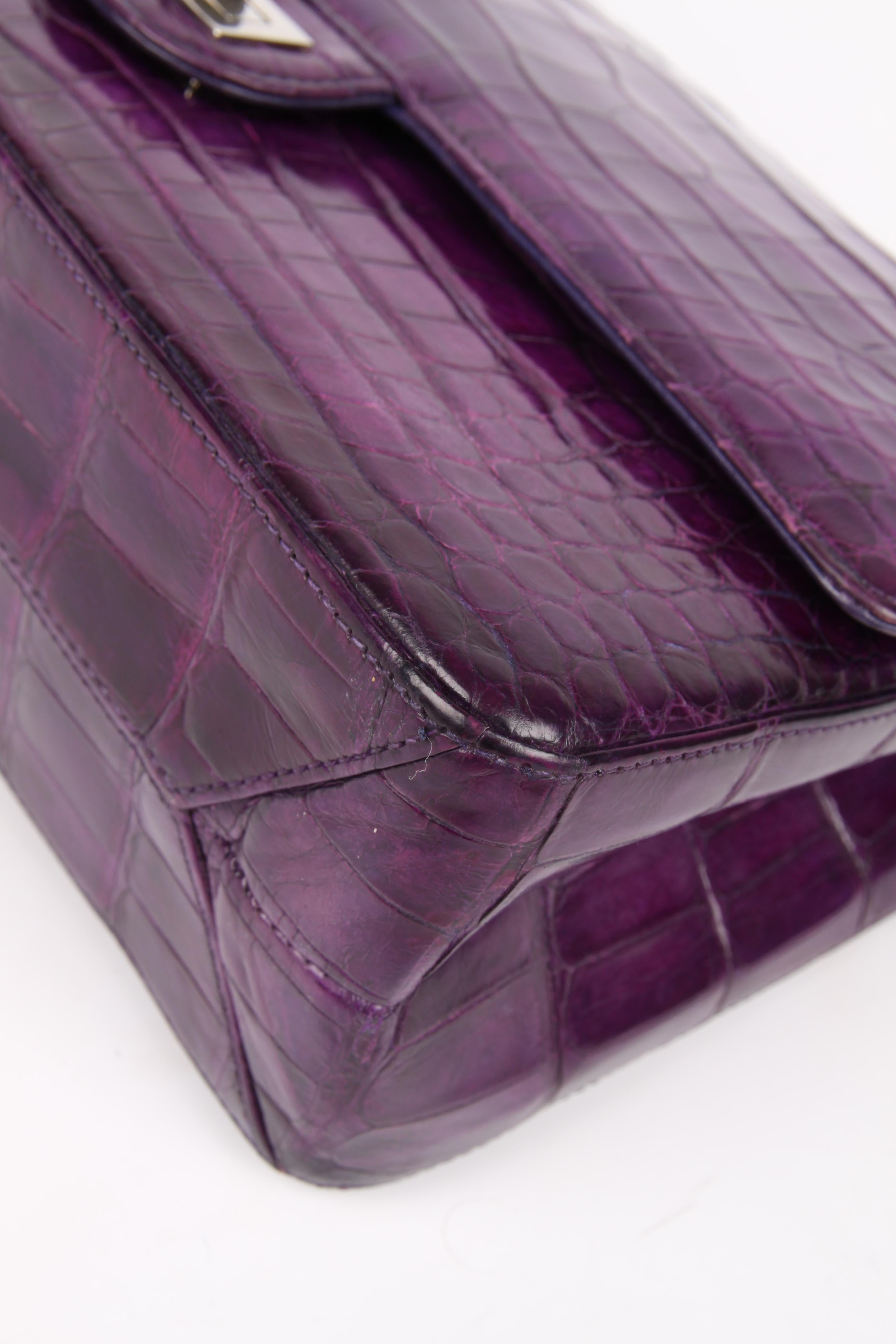 Chanel 2.55 Medium Double Flap Bag Crocodile Leather - purple In Good Condition In Baarn, NL