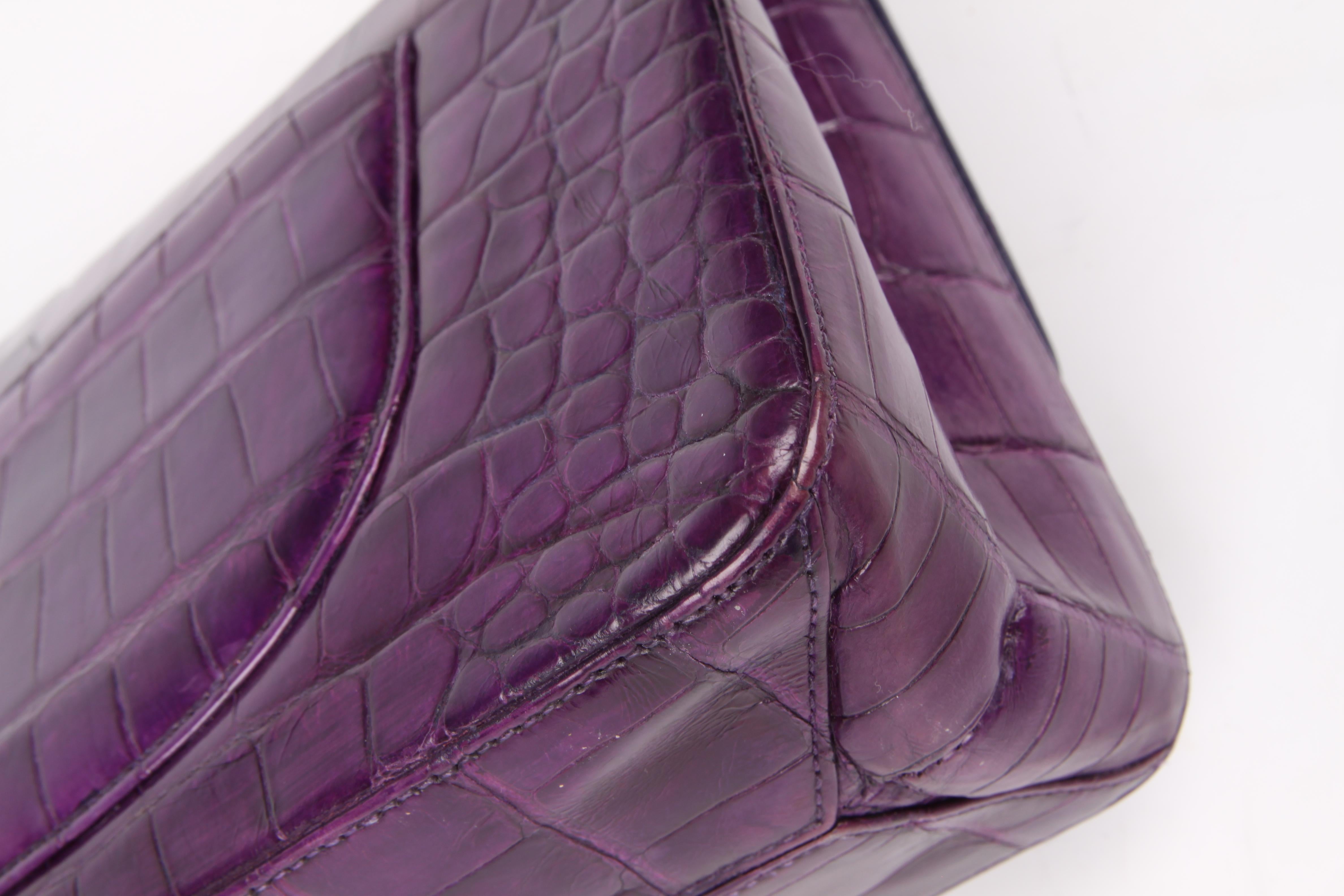 Women's Chanel 2.55 Medium Double Flap Bag Crocodile Leather - purple