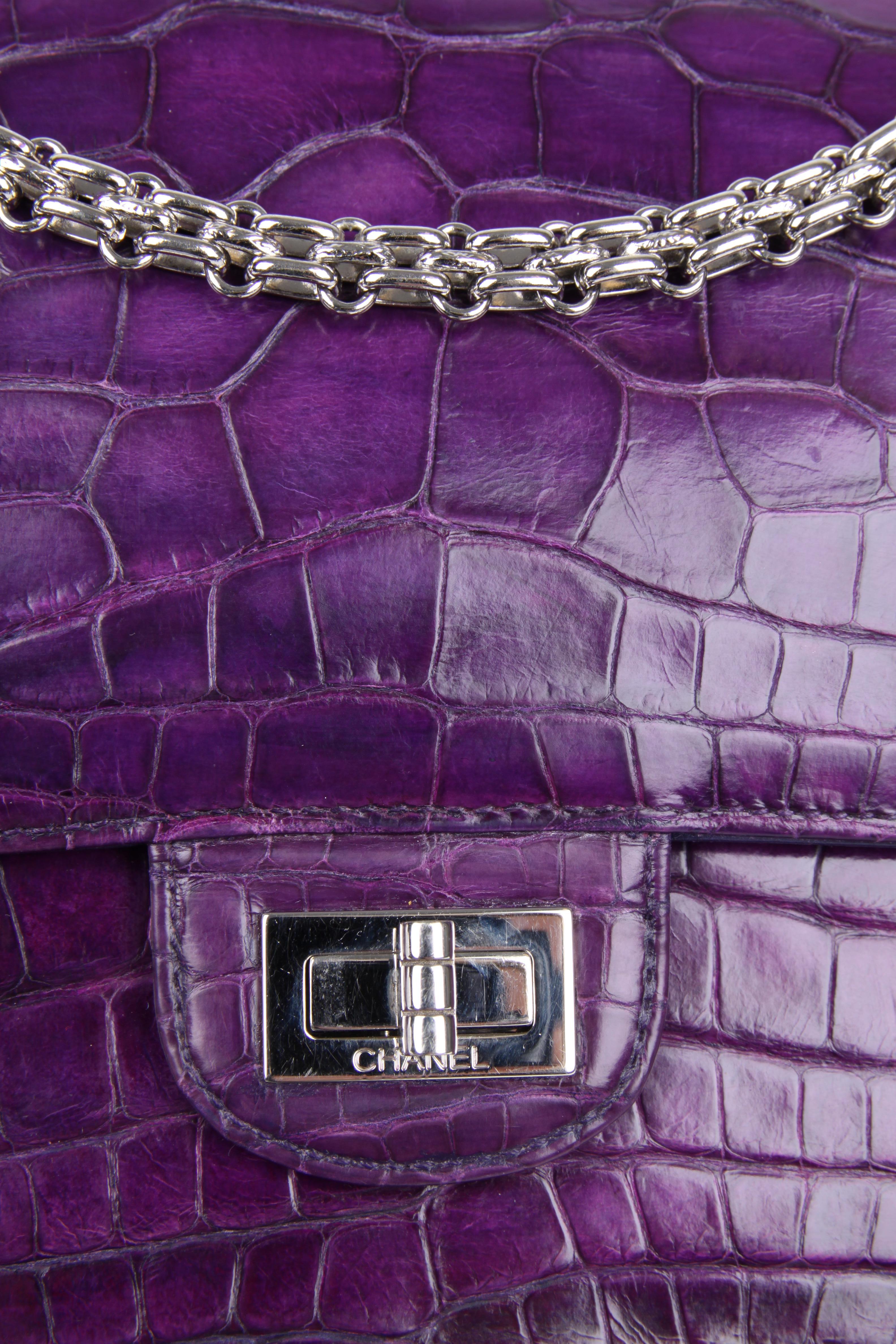 Chanel 2.55 Medium Double Flap Bag Crocodile Leather - purple 1
