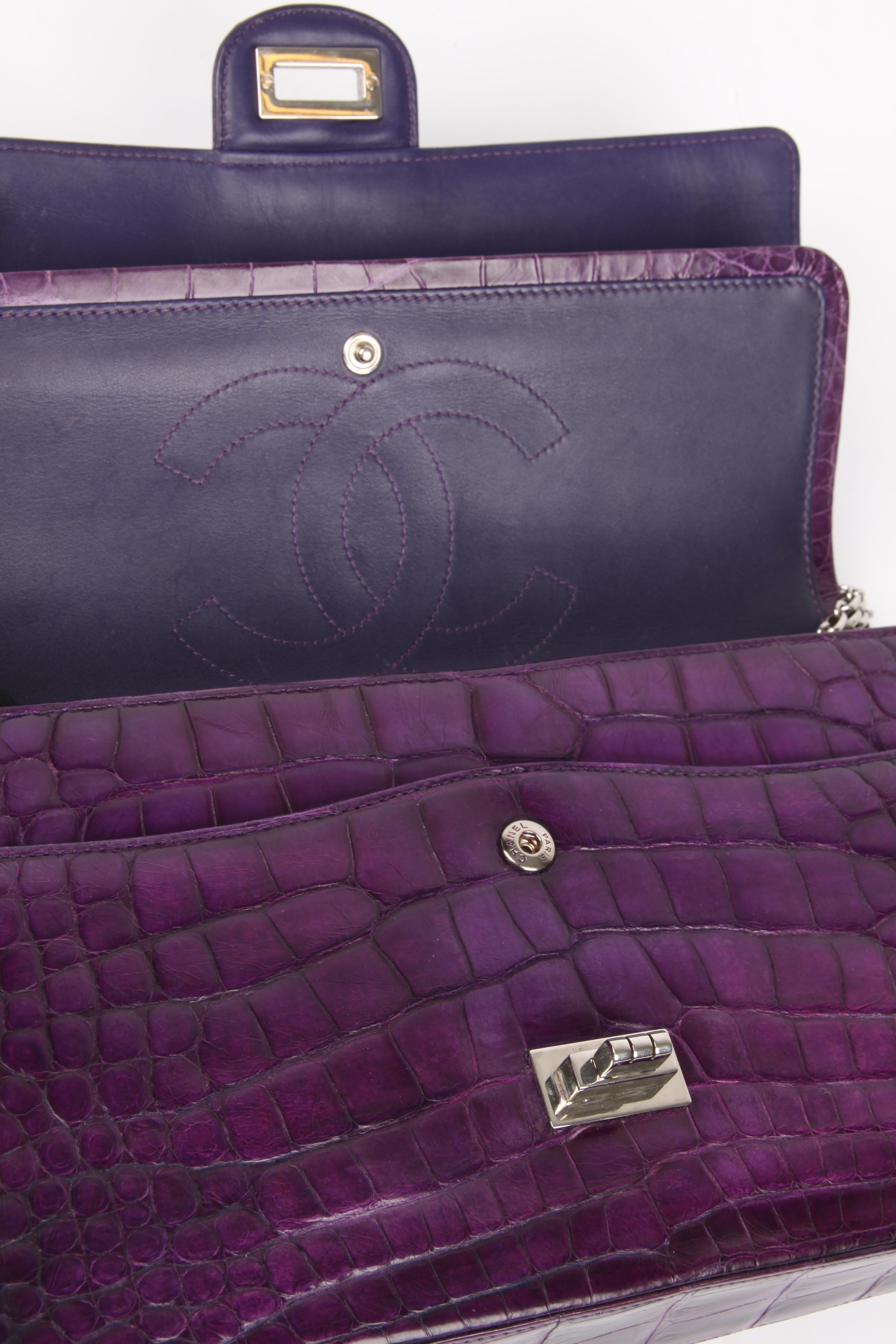 Chanel 2.55 Medium Double Flap Bag Crocodile Leather - purple 2