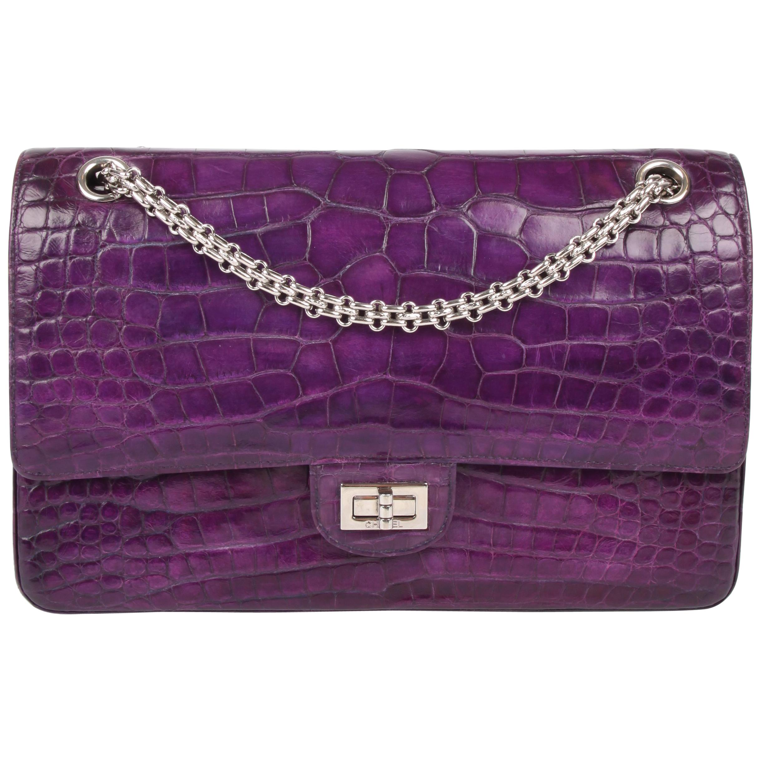 Chanel 2.55 Medium Double Flap Bag Crocodile Leather - purple