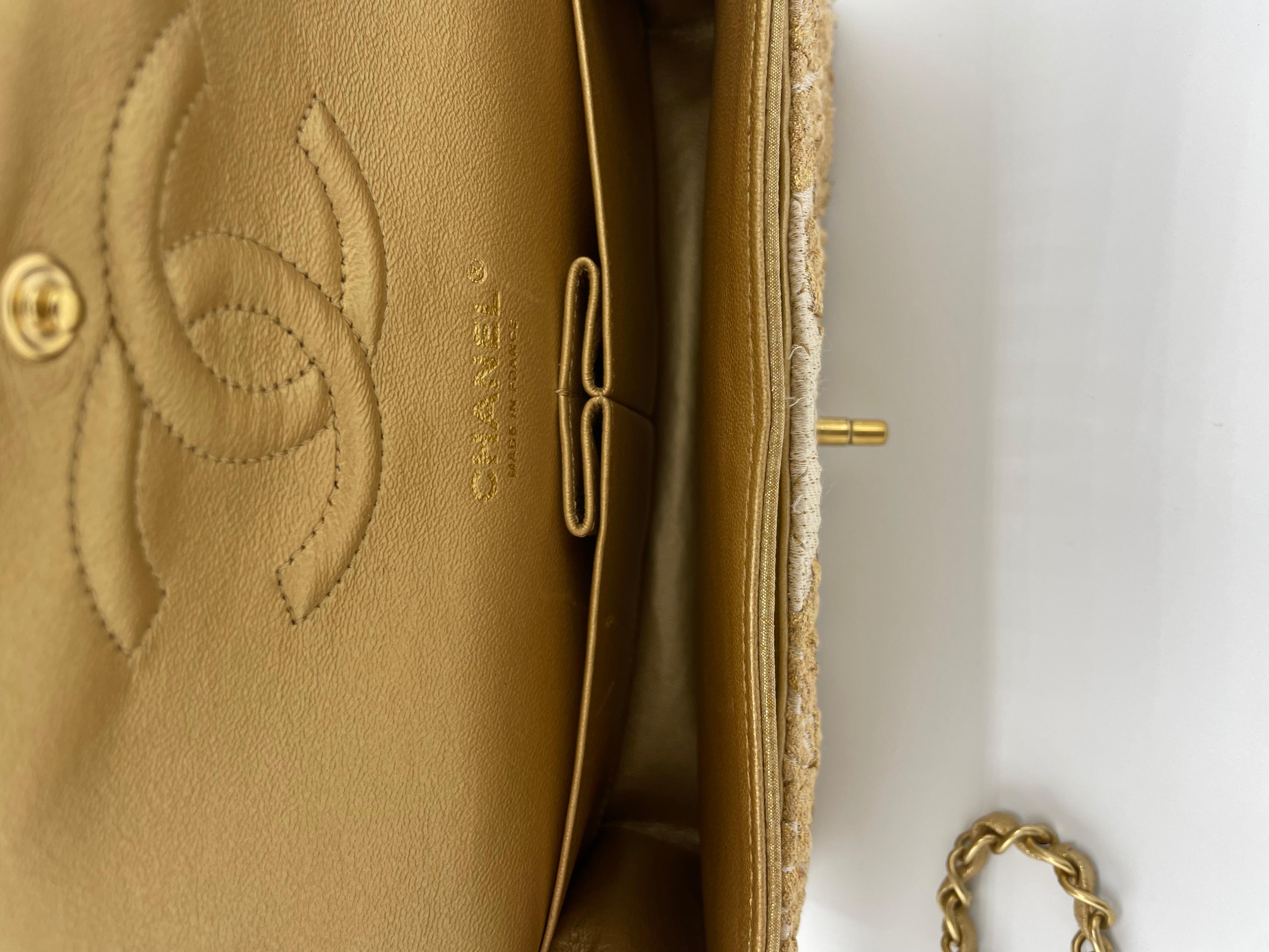 Chanel 2.55 Medium Flap Bag Gold Canvas For Sale 8