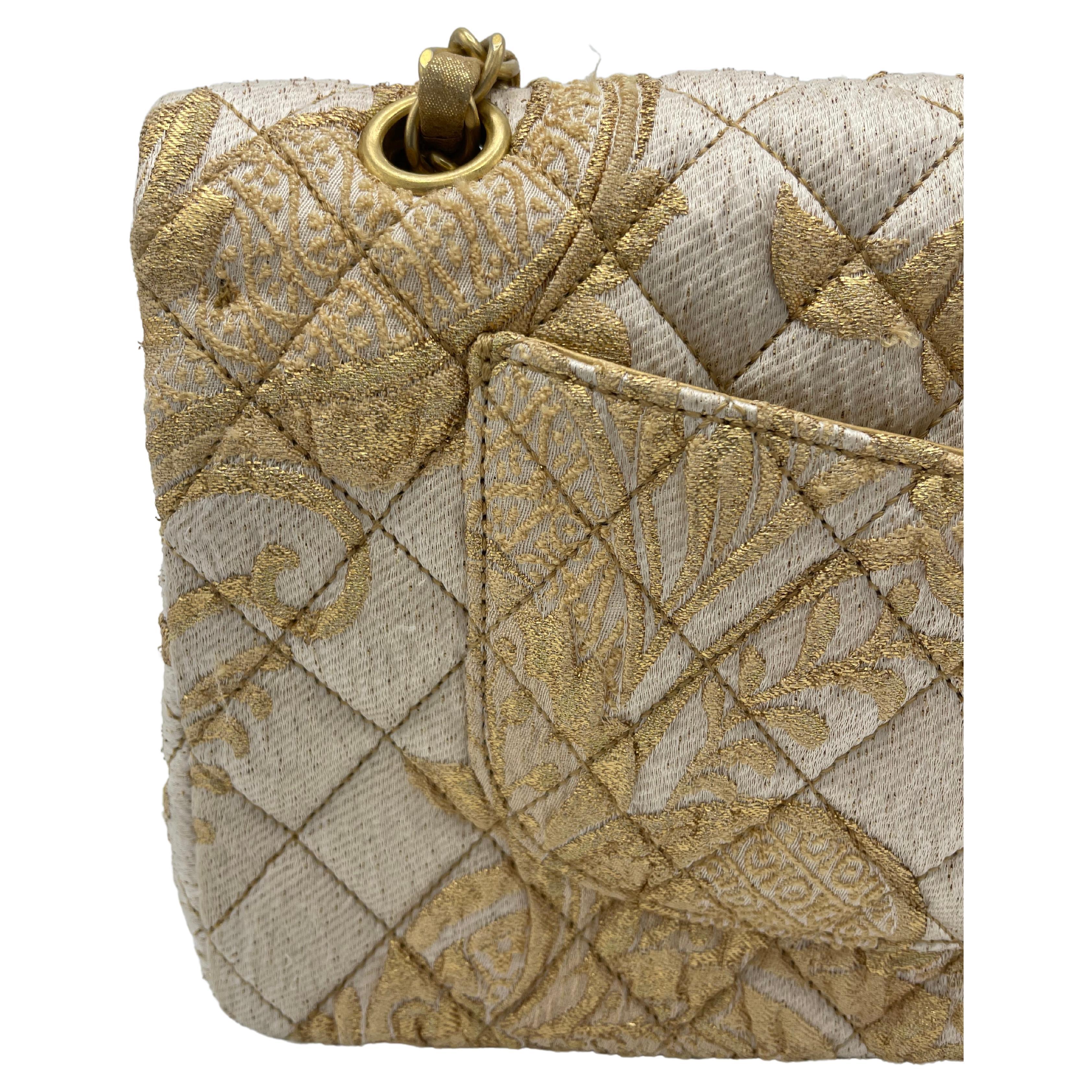 Brown Chanel 2.55 Medium Flap Bag Gold Canvas For Sale