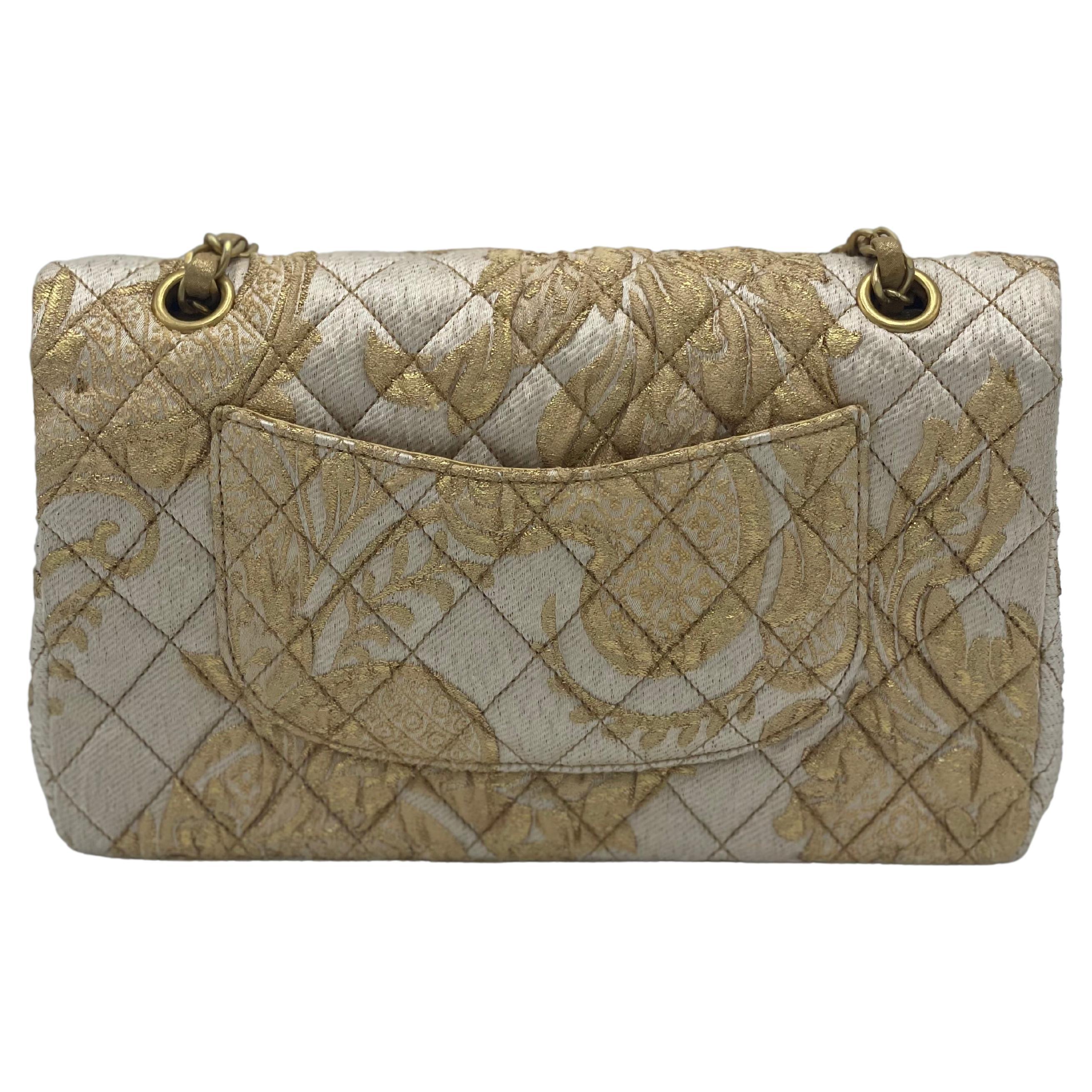 Chanel 2.55 Medium Flap Bag Gold Canvas For Sale 1