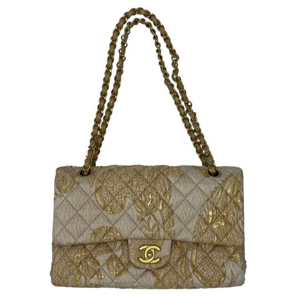 Chanel 2.55 Medium Flap Bag Gold Canvas at 1stDibs