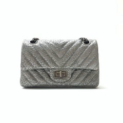 Chanel 2.55 Mini Chevron Stitching Silver Patterned Calfskin Leather Silver HW