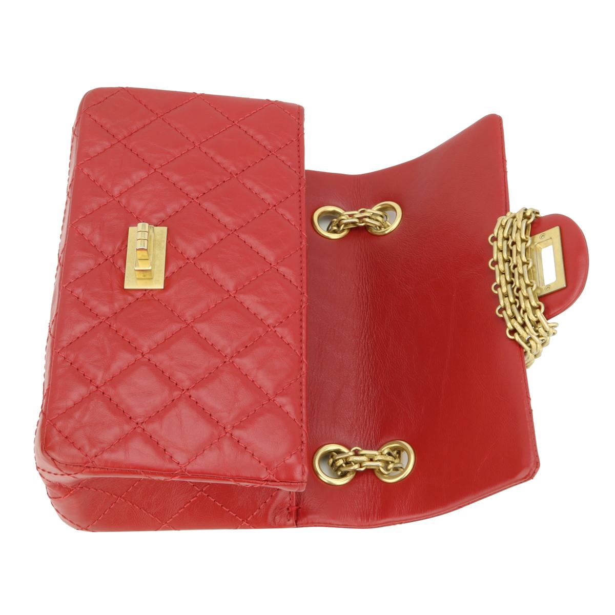 CHANEL 2.55 Mini Reissue Quilted Flap Bag Red Aged Calfskin Gold Hardware 2020 For Sale 8