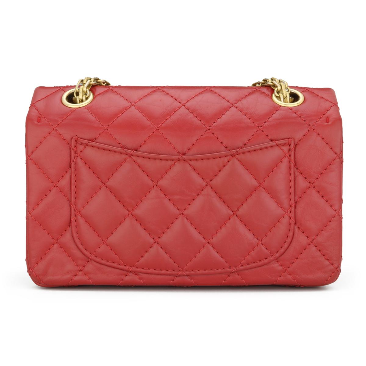 Pink CHANEL 2.55 Mini Reissue Quilted Flap Bag Red Aged Calfskin Gold Hardware 2020 For Sale