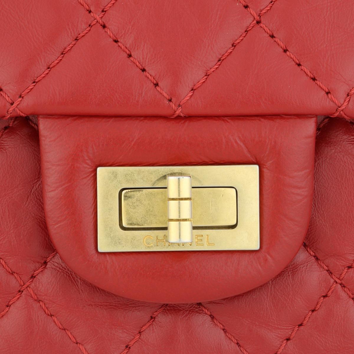 CHANEL 2.55 Mini Reissue Quilted Flap Bag Red Aged Calfskin Gold Hardware 2020 In Excellent Condition For Sale In Huddersfield, GB