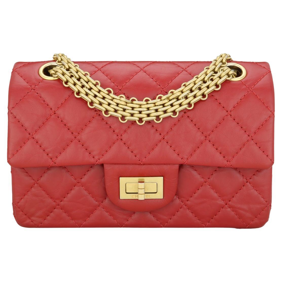 CHANEL 2.55 Mini Reissue Quilted Flap Bag Red Aged Calfskin Gold Hardware 2020