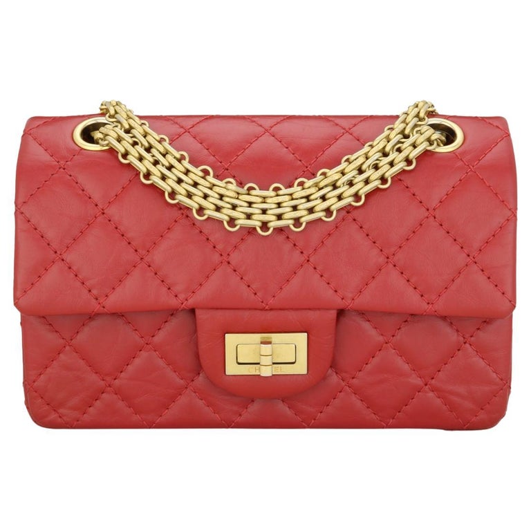 CHANEL Mini Reissue Quilted Flap Bag Red Aged Calfskin Gold
