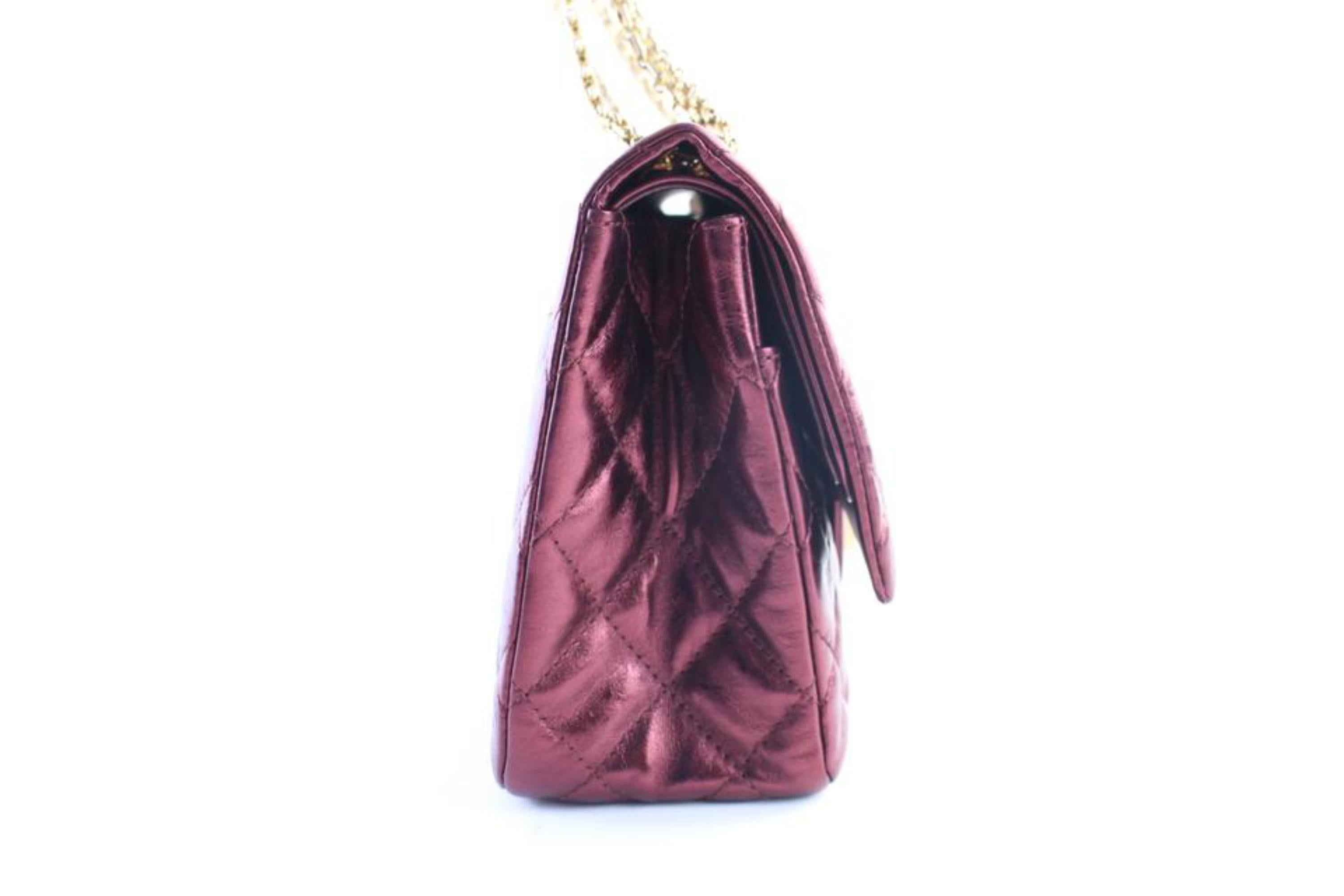 Chanel 2.55 Reissue  227 Flap 11cr0522 Metallic Burgundy Quilted Shoulder Bag For Sale 7