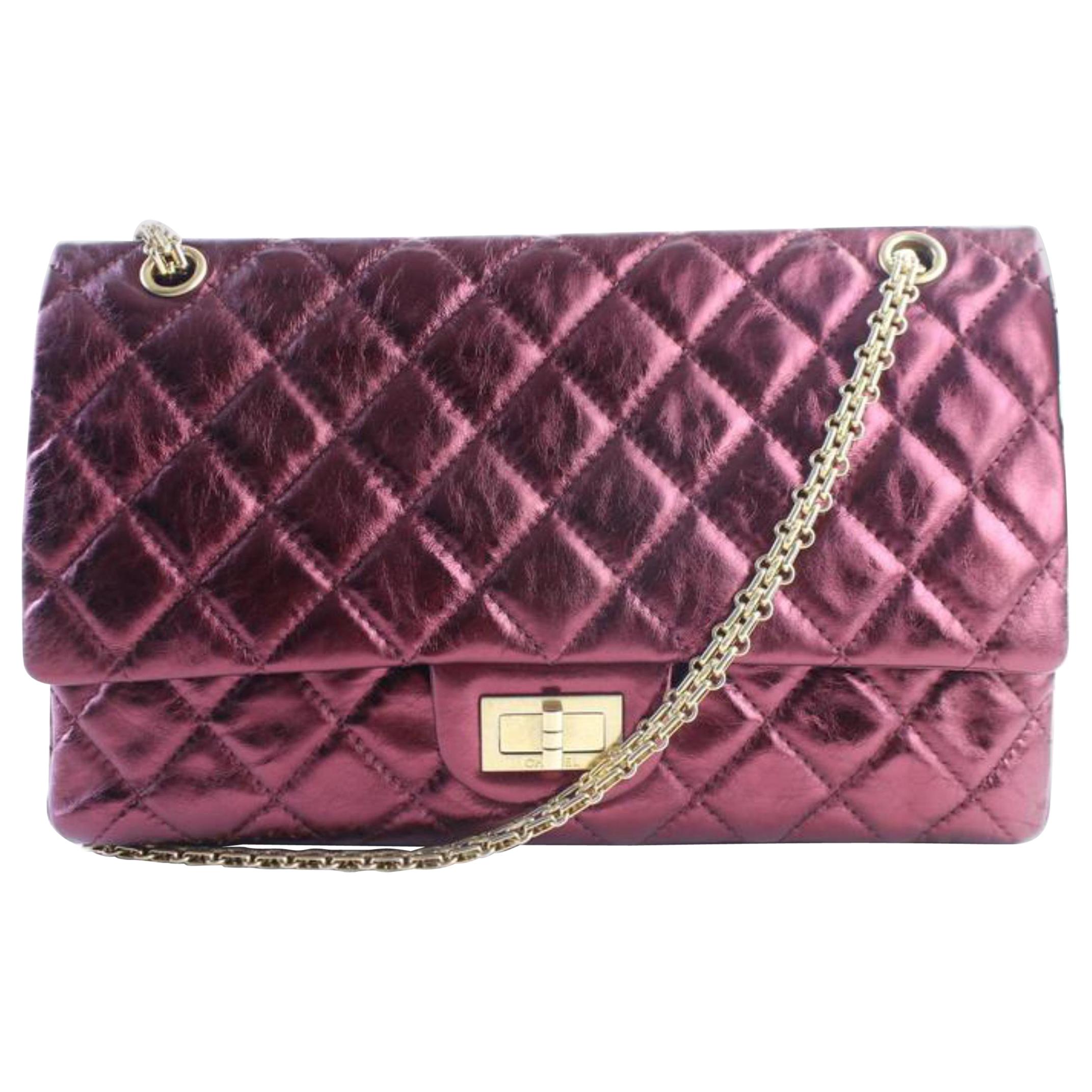 Chanel 2.55 Reissue  227 Flap 11cr0522 Metallic Burgundy Quilted Shoulder Bag For Sale