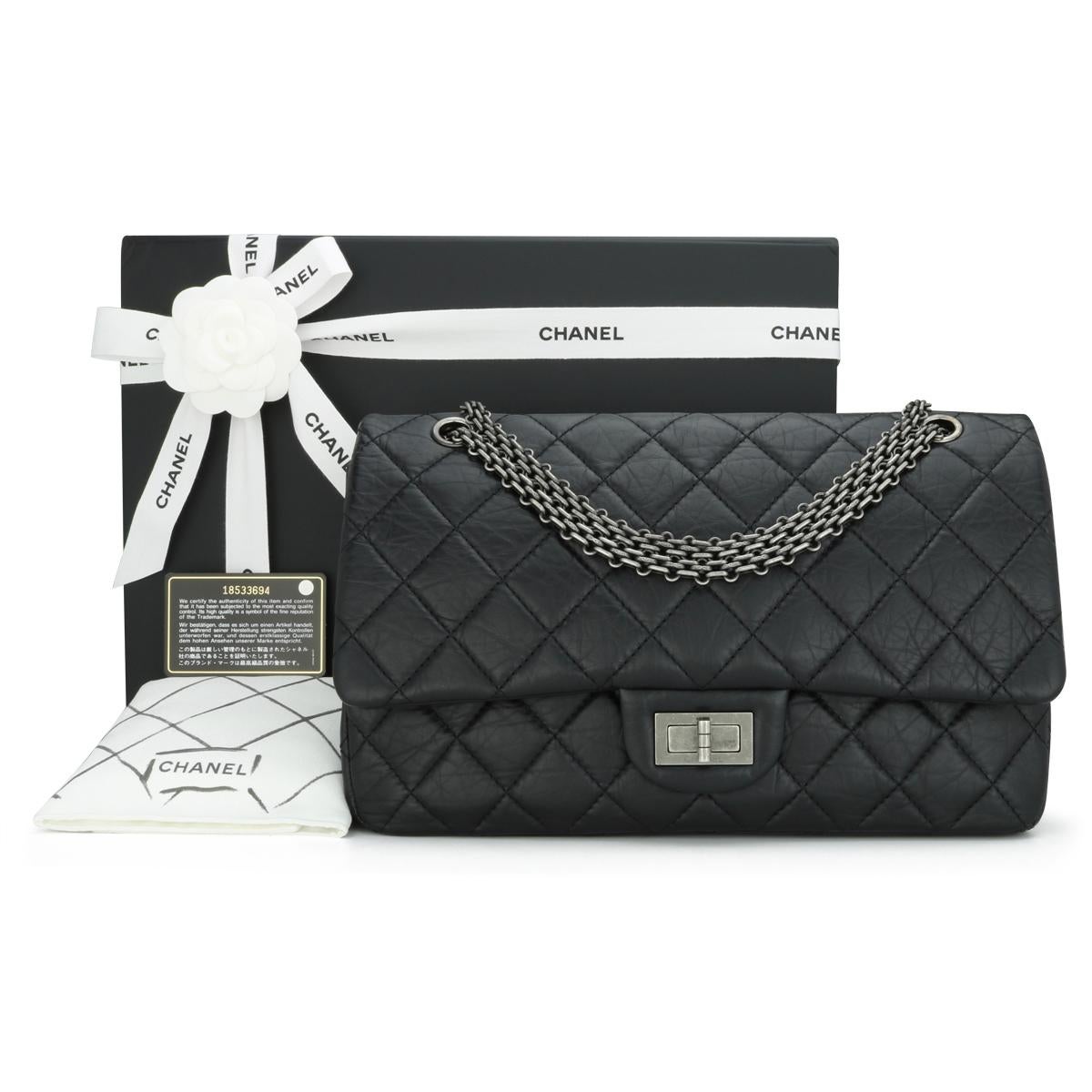 CHANEL 2.55 Reissue 227 Flap Bag Black Aged Calfskin Ruthenium Hardware 2014 For Sale 14