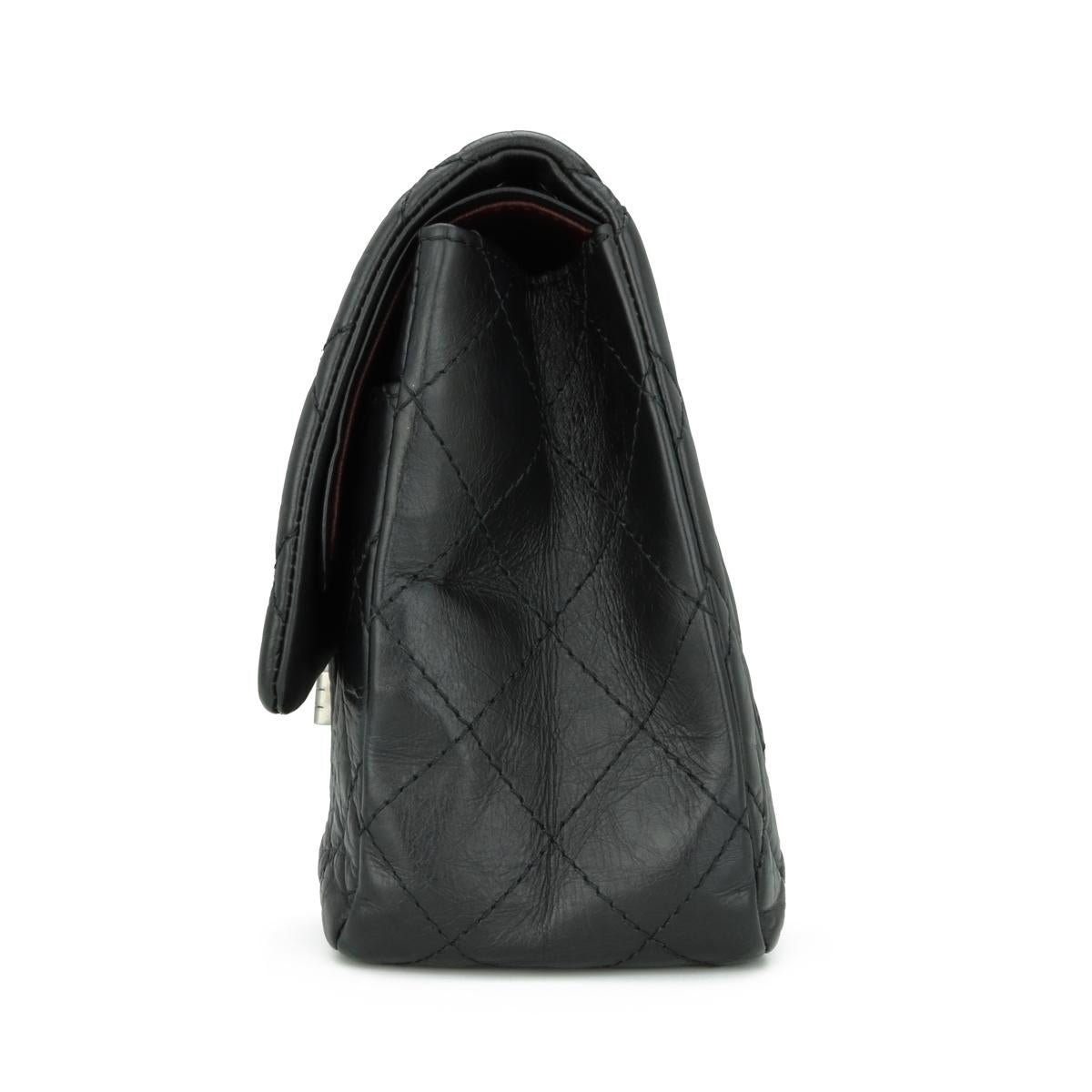 Women's or Men's CHANEL 2.55 Reissue 227 Flap Bag Black Aged Calfskin Ruthenium Hardware 2014 For Sale