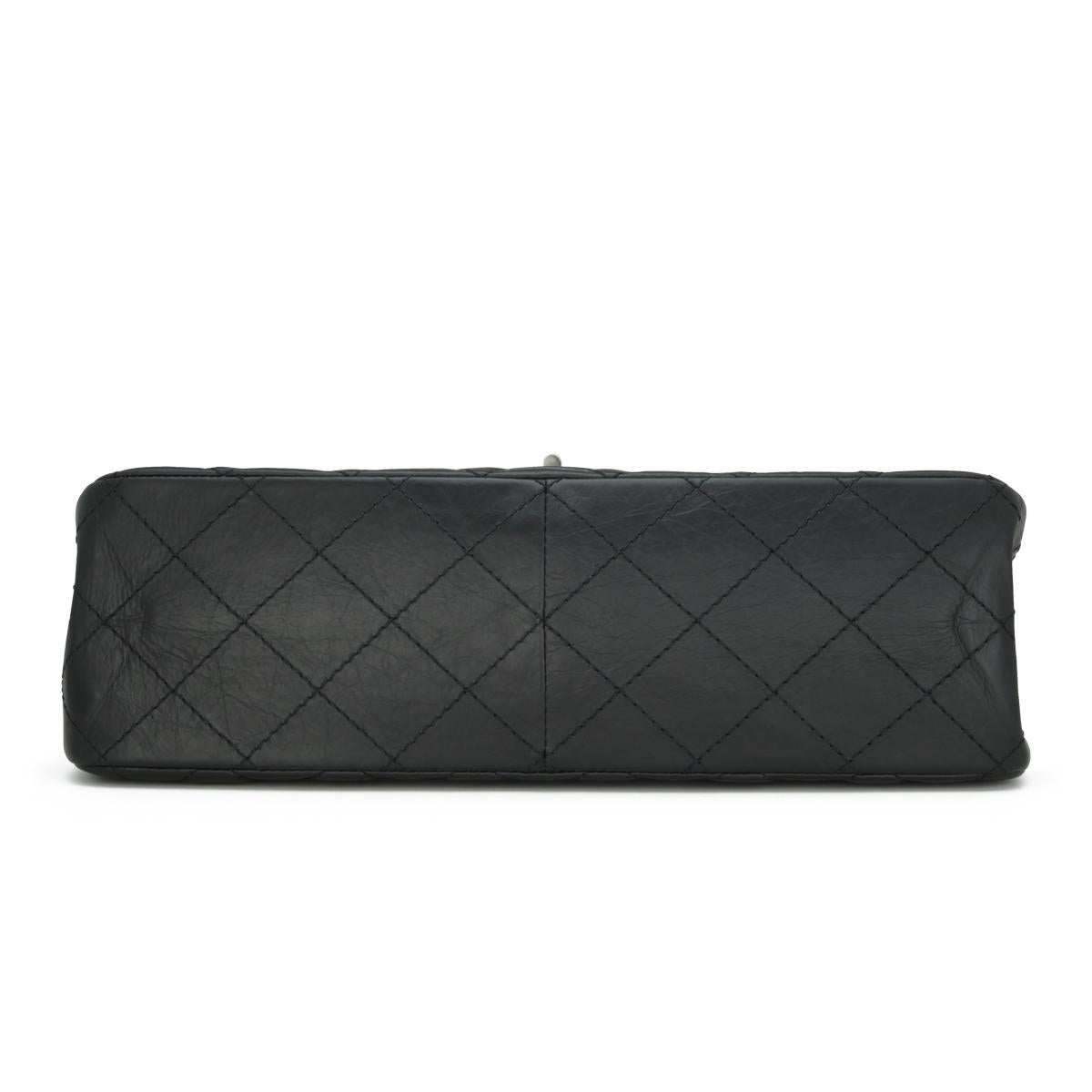 CHANEL 2.55 Reissue 227 Flap Bag Black Aged Calfskin Ruthenium Hardware 2014 For Sale 2