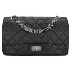CHANEL 2.55 Reissue 227 Bolso con solapa Piel de becerro negra envejecida Herrajes de rutenio 2014