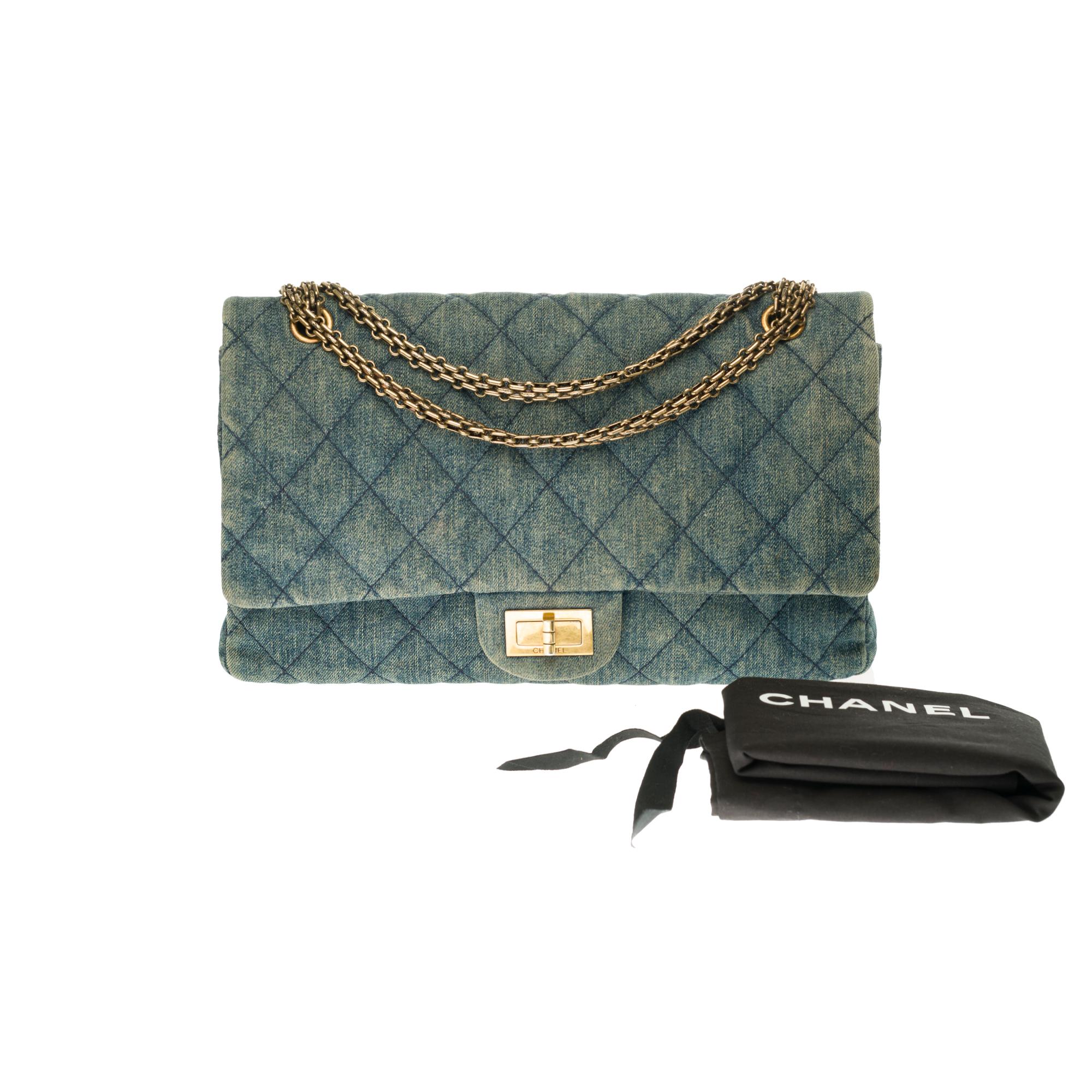 Chanel 2.55 Reissue 227 handbag in blue quilted denim with bronze hardware 3