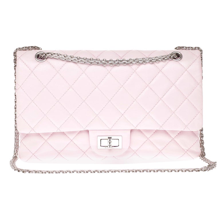 Chanel 2.55 Reissue 227 handbag in pink quilted leather and silver ...