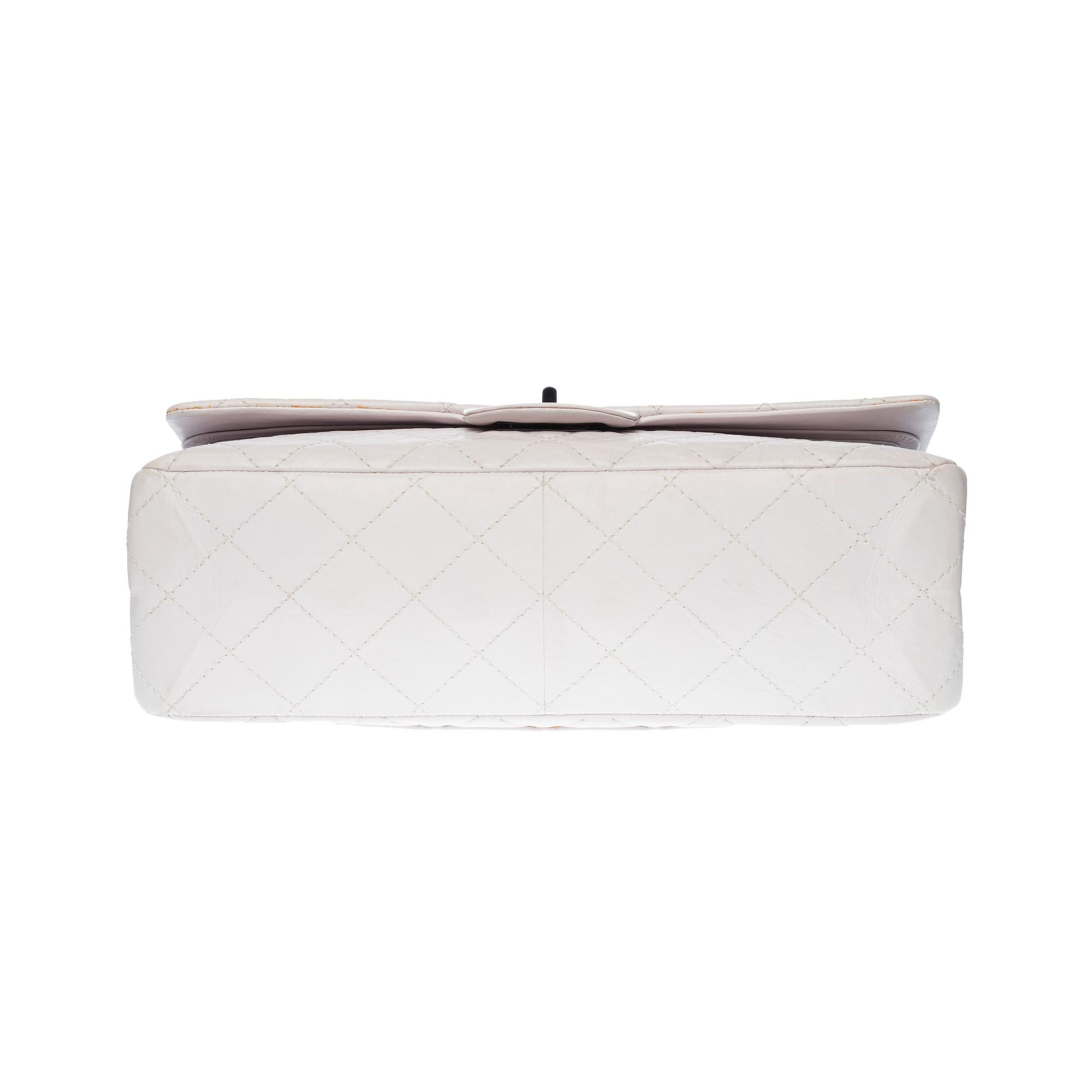 Chanel 2.55 Reissue 227  shoulder bag in White quilted leather, black silver HW 4