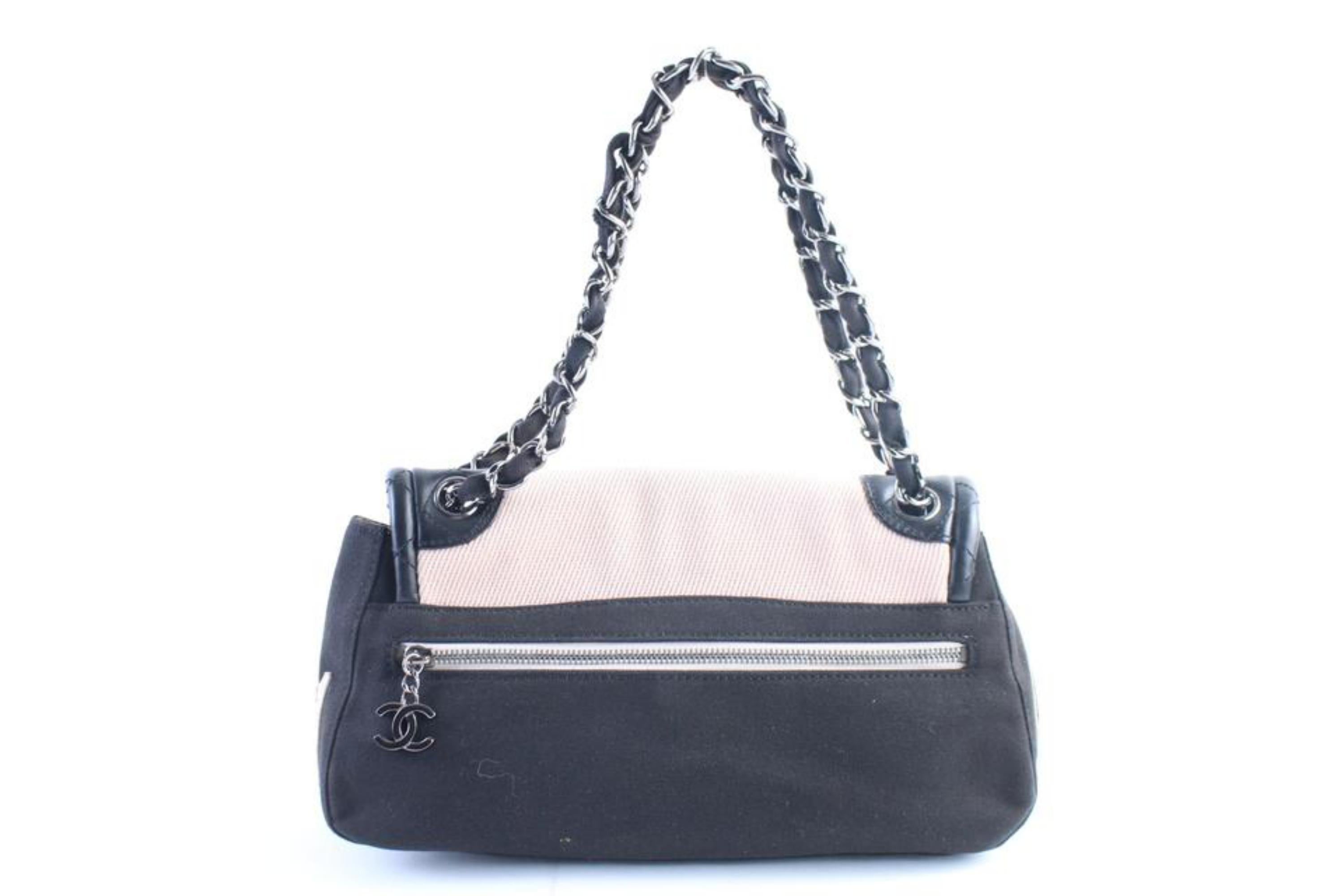 Chanel 2.55 Reissue Bicolor 13cr0606 Pink X Black Canvas Shoulder Bag For Sale 6