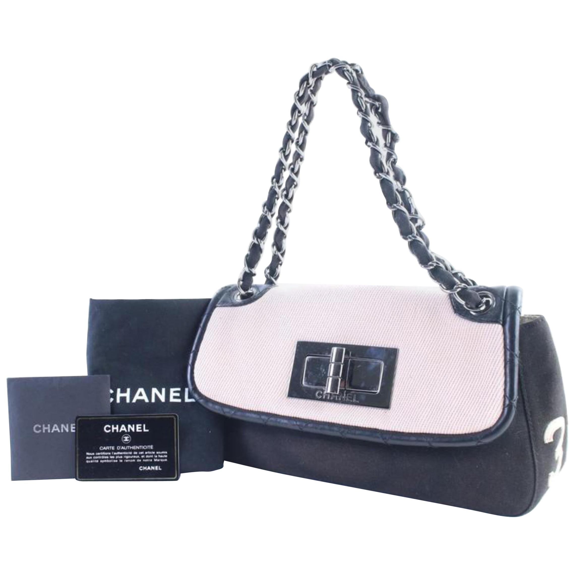 Chanel 2.55 Reissue Bicolor 13cr0606 Pink X Black Canvas Shoulder Bag For Sale