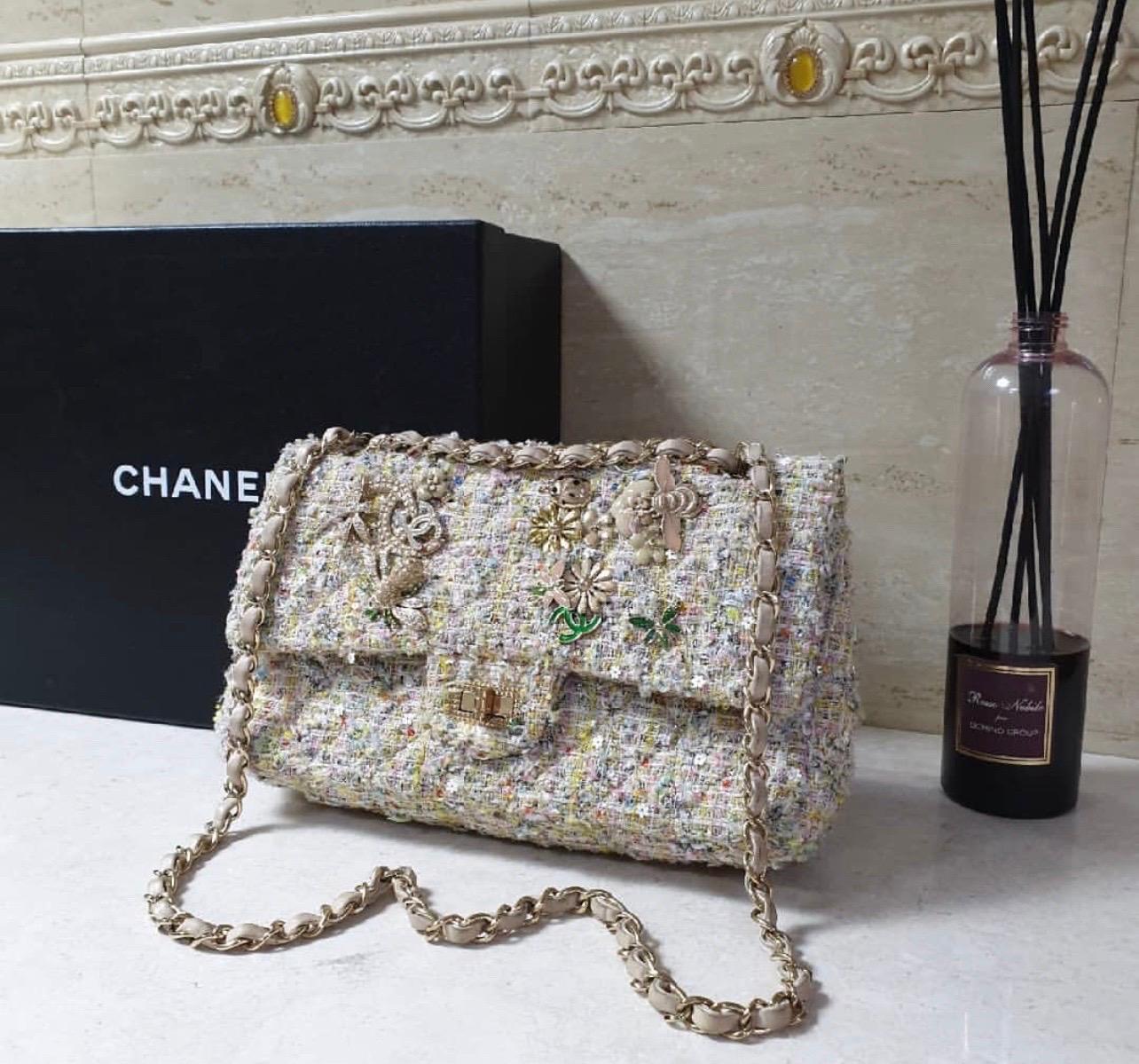 Chanel 2.55 Reissue Classic Flap Limited Garden Party 225 Double Tweed Tasche Damen