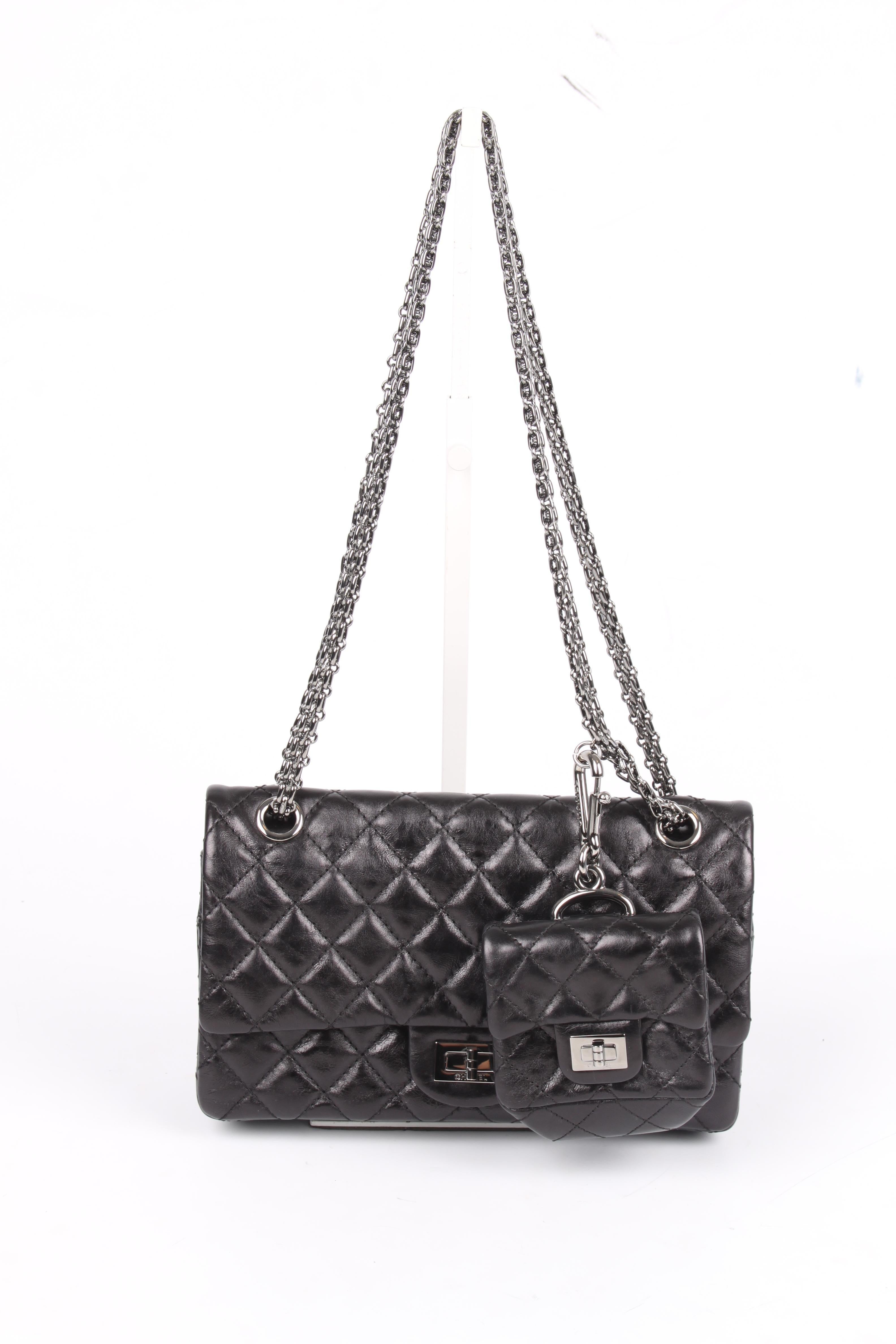 Chanel 2.55 Reissue Double Flap Bag with Mini Pochette - black For Sale 7