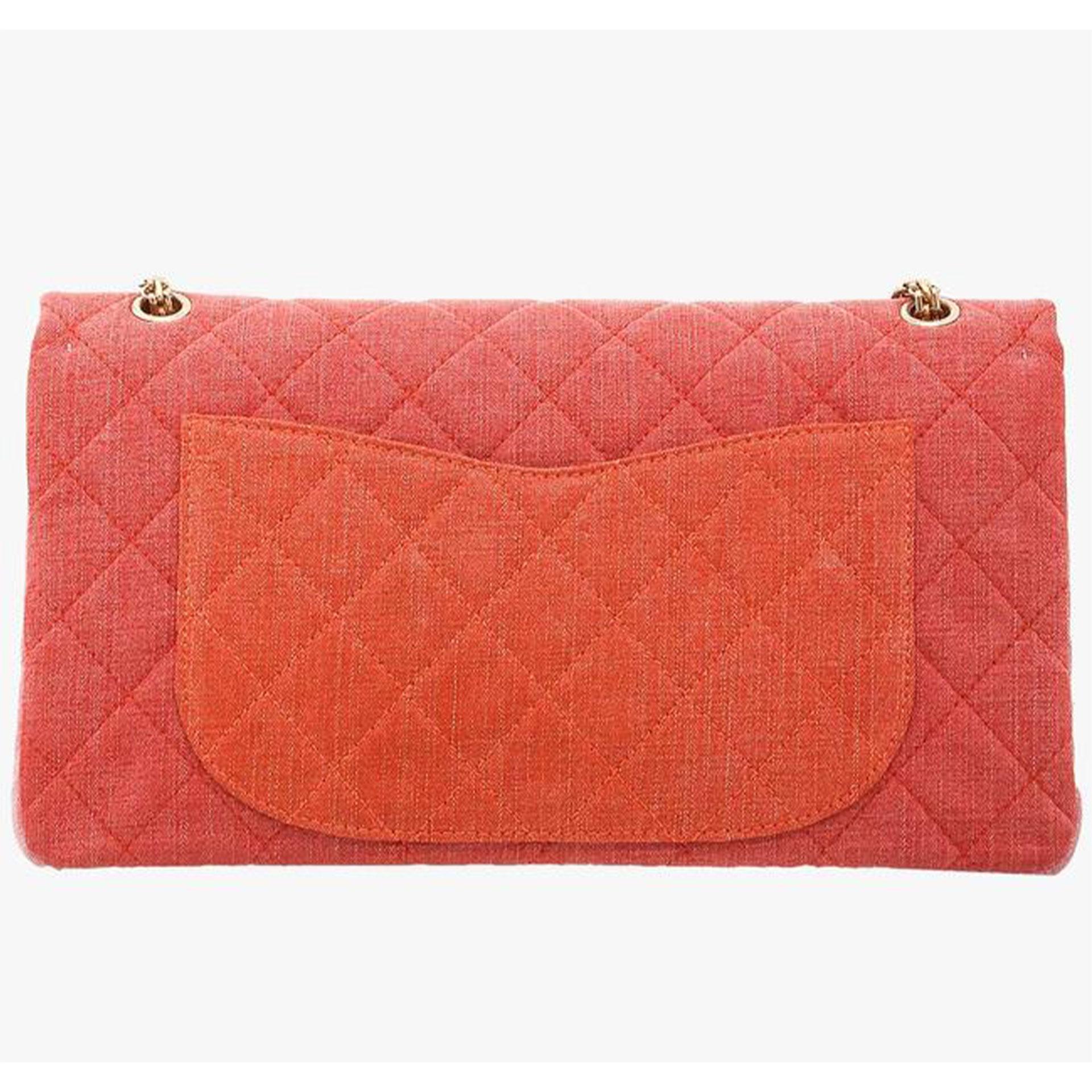 Orange Chanel 2.55 Reissue Double Flap Maxi Classic Limited Edition Red Pink Denim Bag For Sale