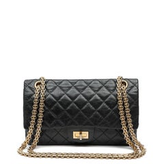 Chanel 2.55 Reissue Flap Bag Black Quilted Aged Calfskin Leather w GH