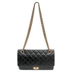 Chanel 2.55 Reissue Flap Bag Black Quilted Aged Calfskin Leather w GH