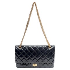 Chanel Medium Double Flap Bag Navy Blue Quilted Patent Leather w/Gold Hardware