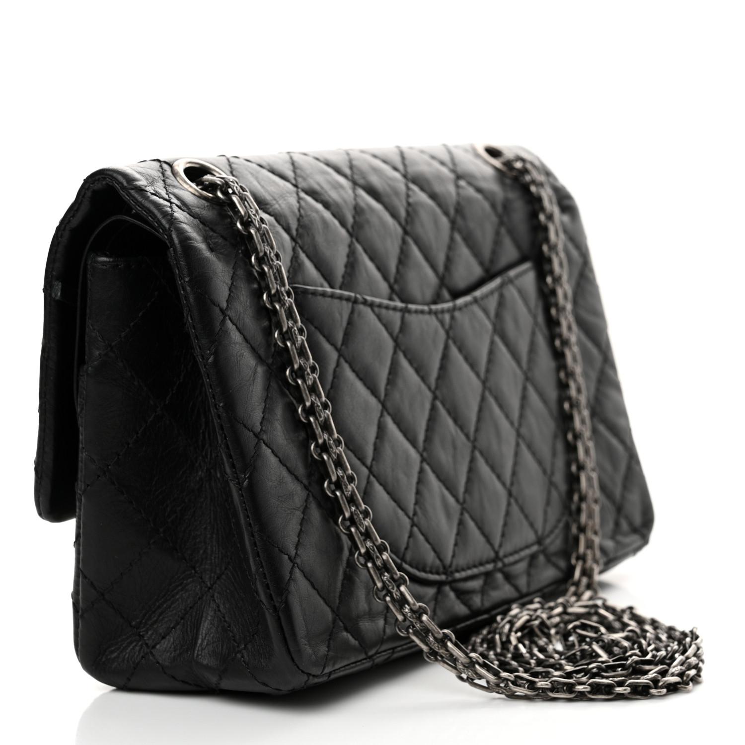 Noir Chanel 2.55 Reissue Flap Black Diamond Quilted Calfskin Aged Lucky Charms Bag en vente
