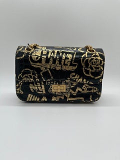 Chanel 2.55 Reissue Graffiti Flap Bag Gealtertes Kalbsleder Schwarz Gold Limitierte Auflage