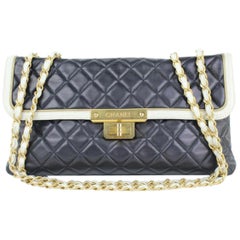 Vintage Chanel 2.55 Reissue Jumbo Bicolor Quilted Flap 902ct4 Black Leather Shoulder Bag