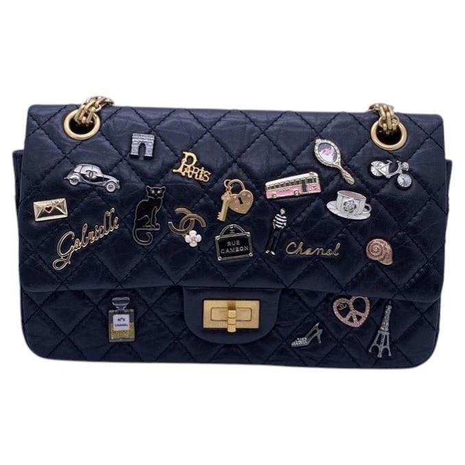 Chanel 2.55 Reissue Lucky Charms Flap Bag Black Aged Calfskin Limited For Sale